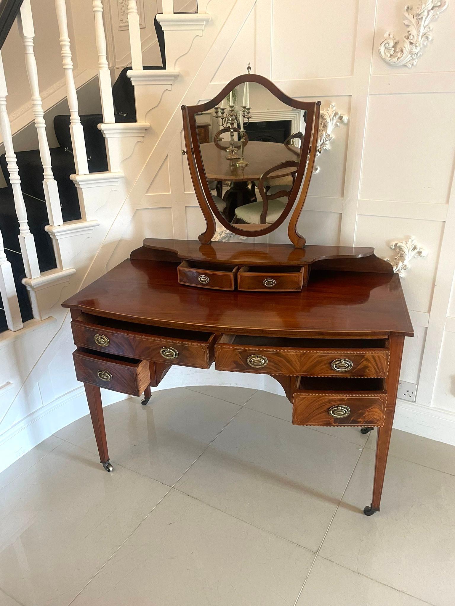 English Antique Edwardian Quality Mahogany Inlaid Dressing Table by James Shoolbred