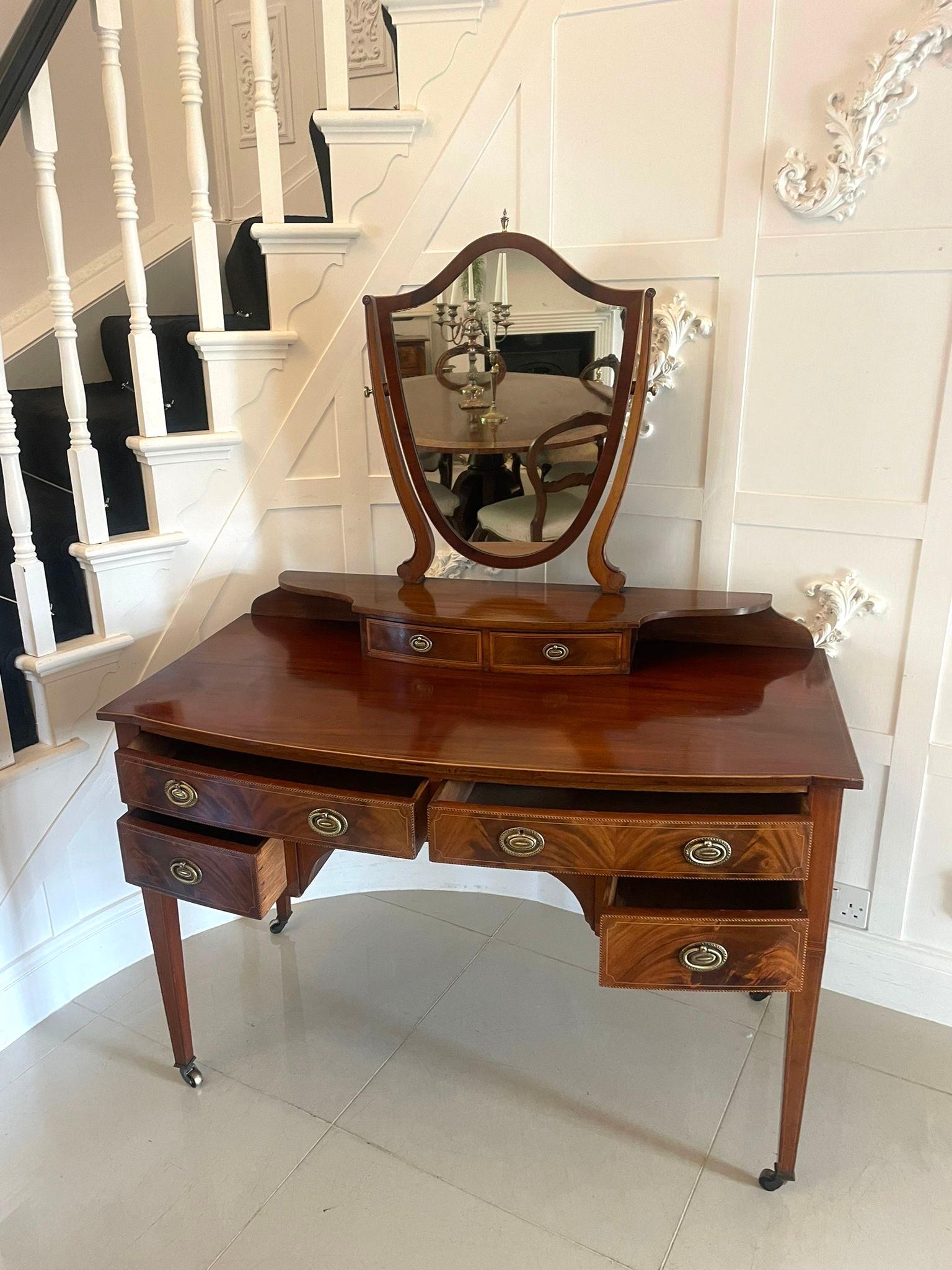 20th Century Antique Edwardian Quality Mahogany Inlaid Dressing Table by James Shoolbred