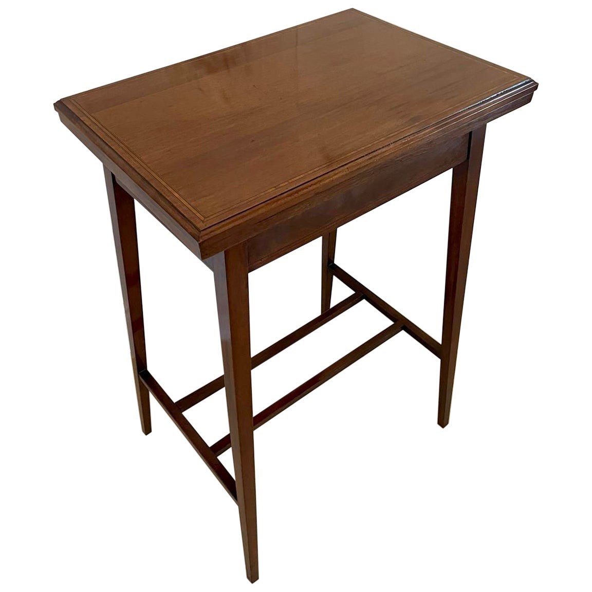 Antique Edwardian Quality Mahogany Inlaid Fold Over Card/Lamp Table For Sale
