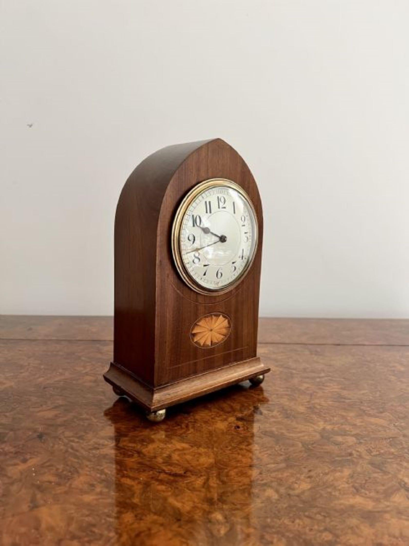 Antique Edwardian quality mahogany inlaid mantle clock  In Good Condition For Sale In Ipswich, GB