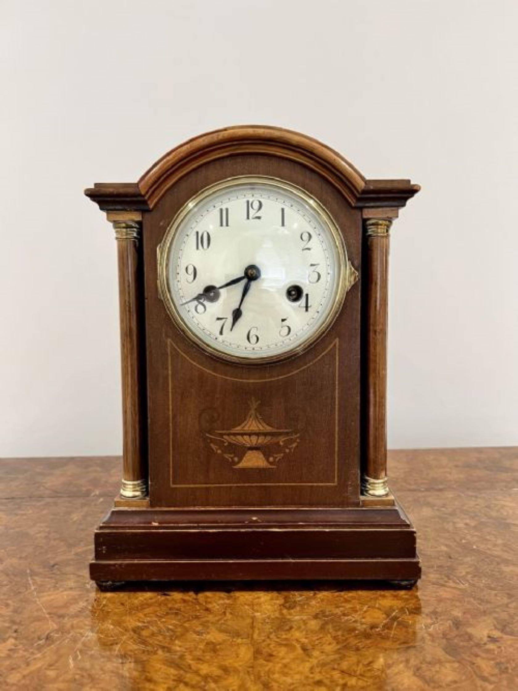 Antique Edwardian quality mahogany inlaid mantle clock In Good Condition For Sale In Ipswich, GB
