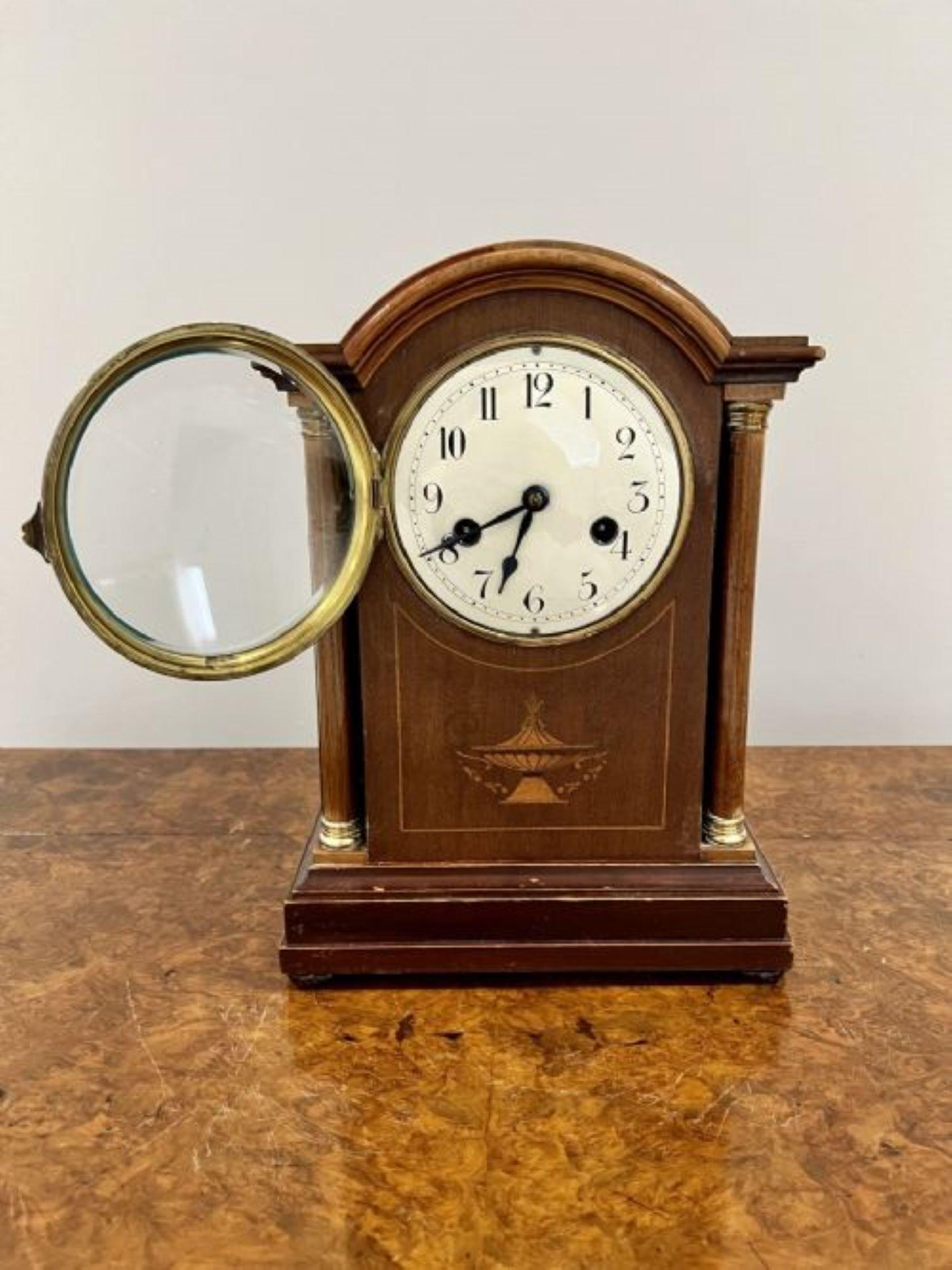 20th Century Antique Edwardian quality mahogany inlaid mantle clock For Sale