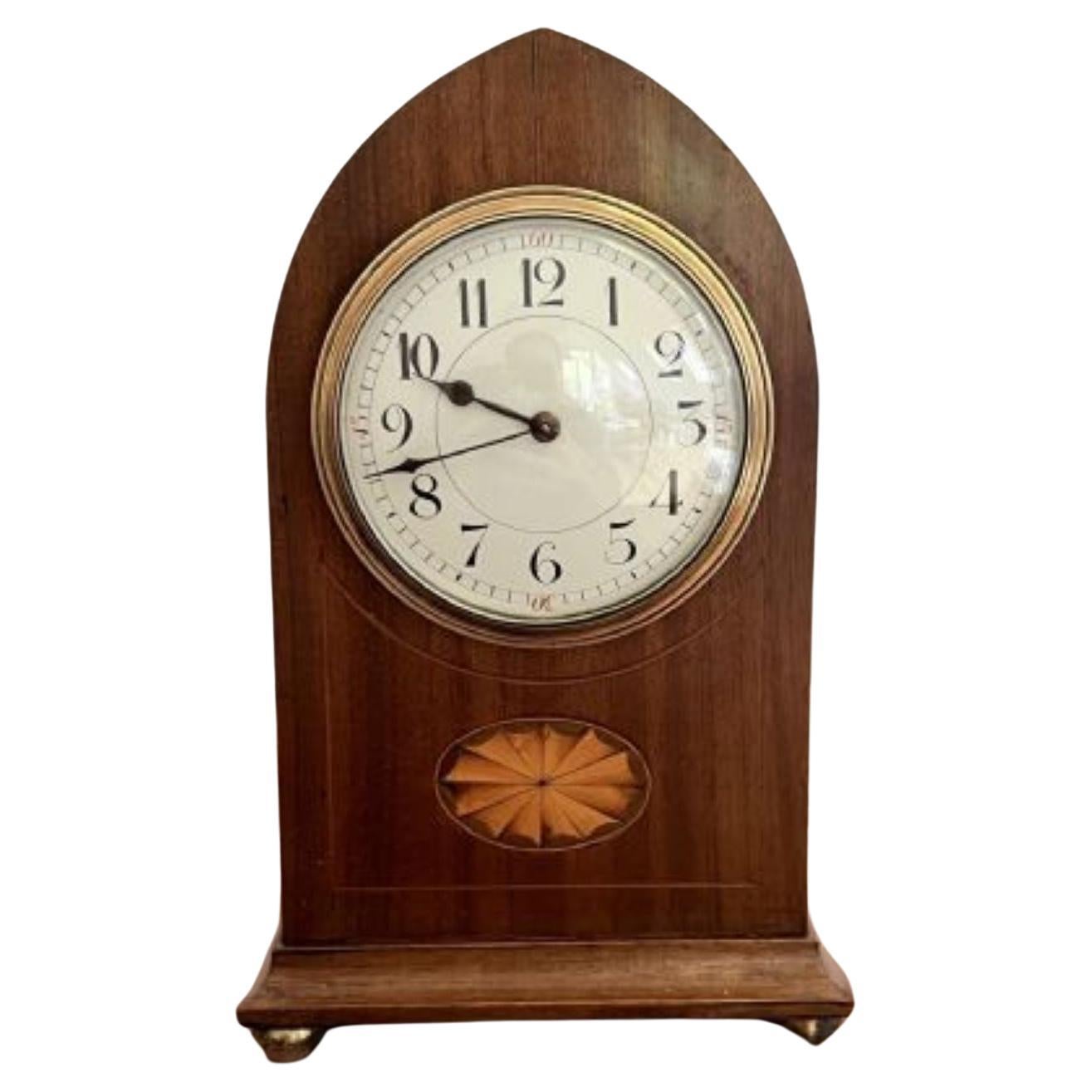 Antique Edwardian quality mahogany inlaid mantle clock  For Sale