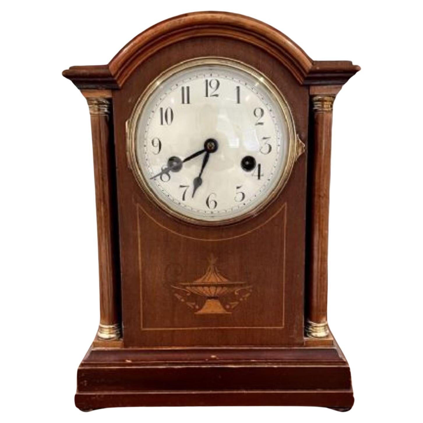 Antique Edwardian quality mahogany inlaid mantle clock