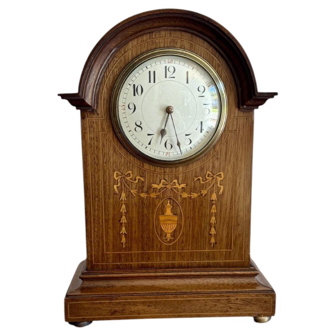Antique Edwardian quality mahogany inlaid mantle clock