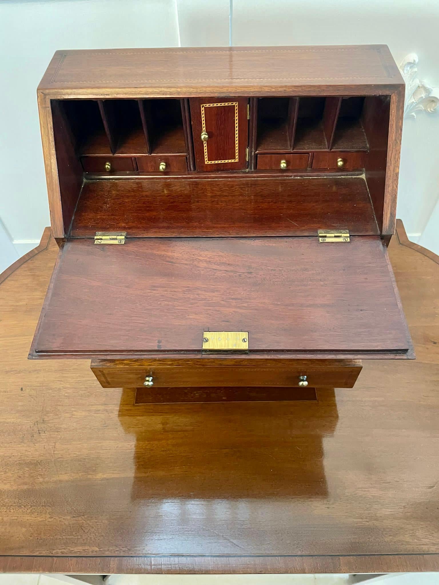 English Antique Edwardian Quality Mahogany Inlaid Miniature Bureau