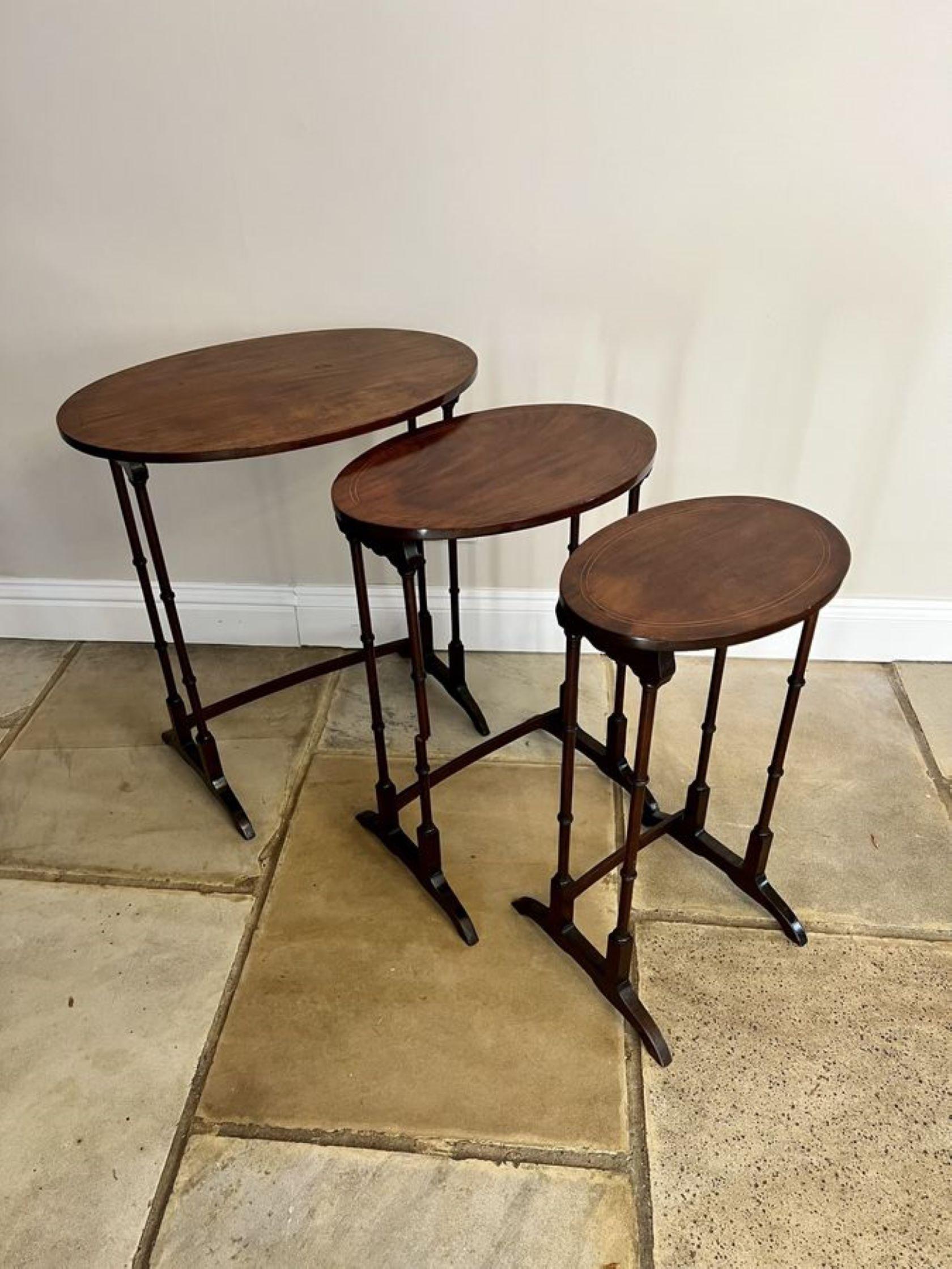 Antique Edwardian quality mahogany inlaid nest of three tables  In Good Condition For Sale In Ipswich, GB