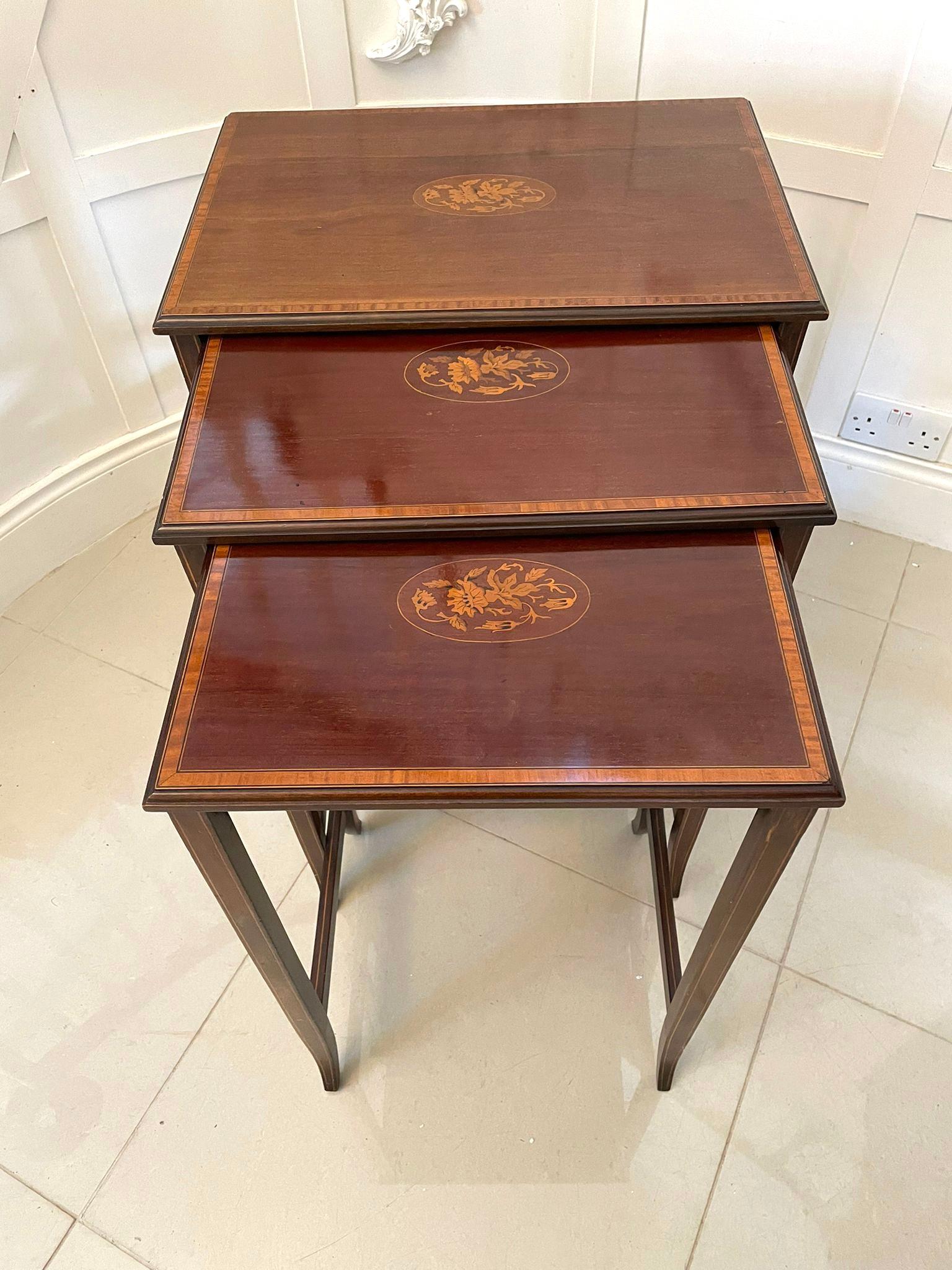 Early 20th Century Antique Edwardian Quality Mahogany Inlaid Nest of Three Tables