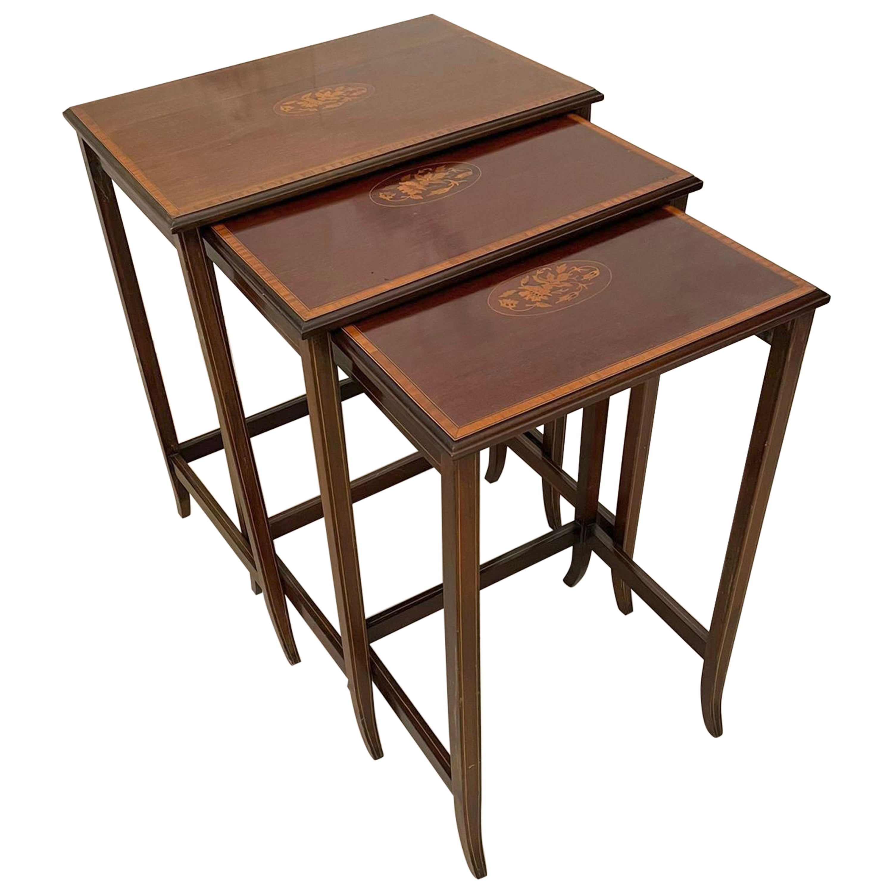 Antique Edwardian Quality Mahogany Inlaid Nest of Three Tables