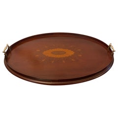 Antique Edwardian Quality Mahogany Inlaid Oval Tea Tray