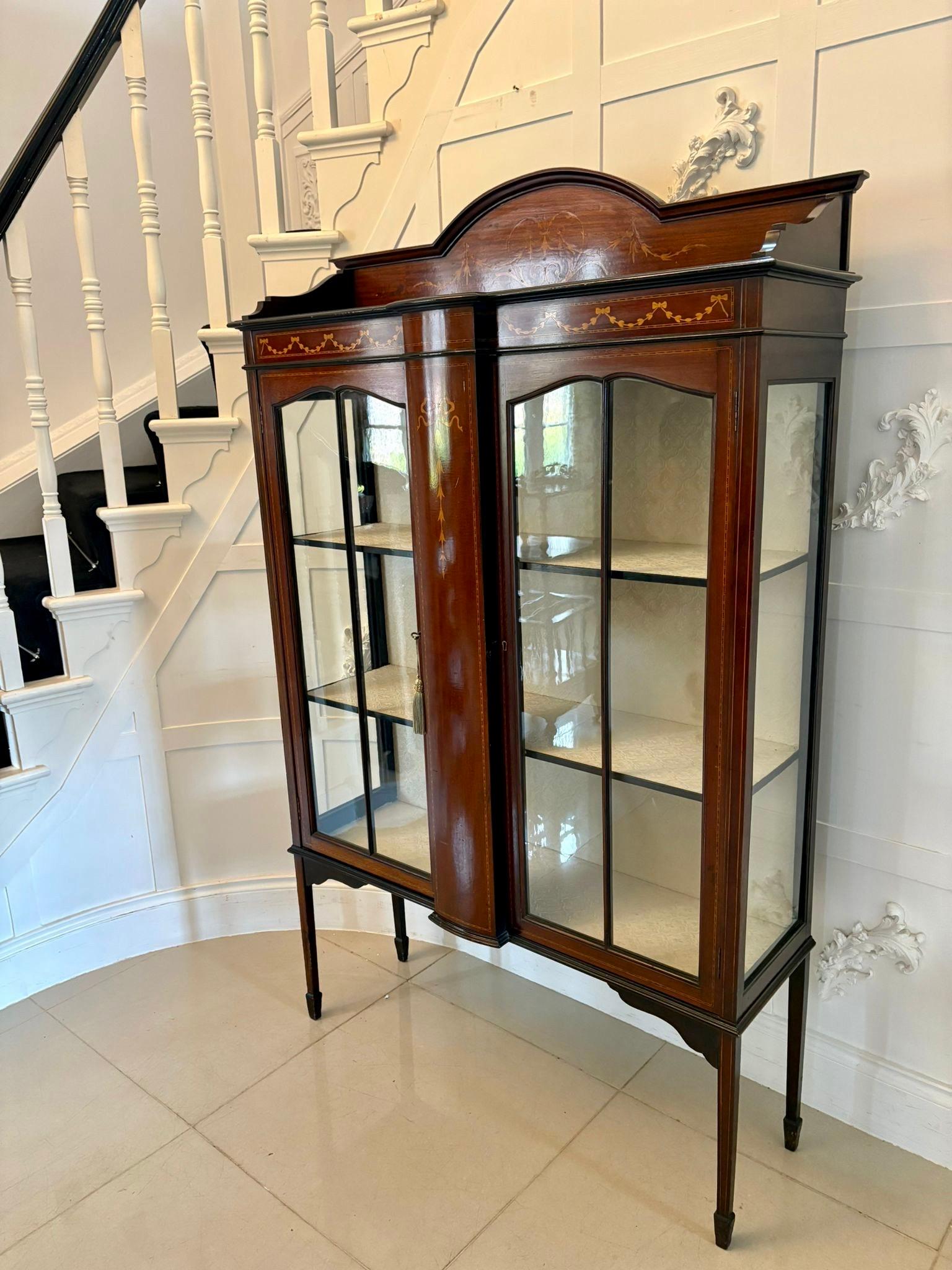 Antique Edwardian Quality Mahogany Inlaid Satinwood Display Cabinet 2