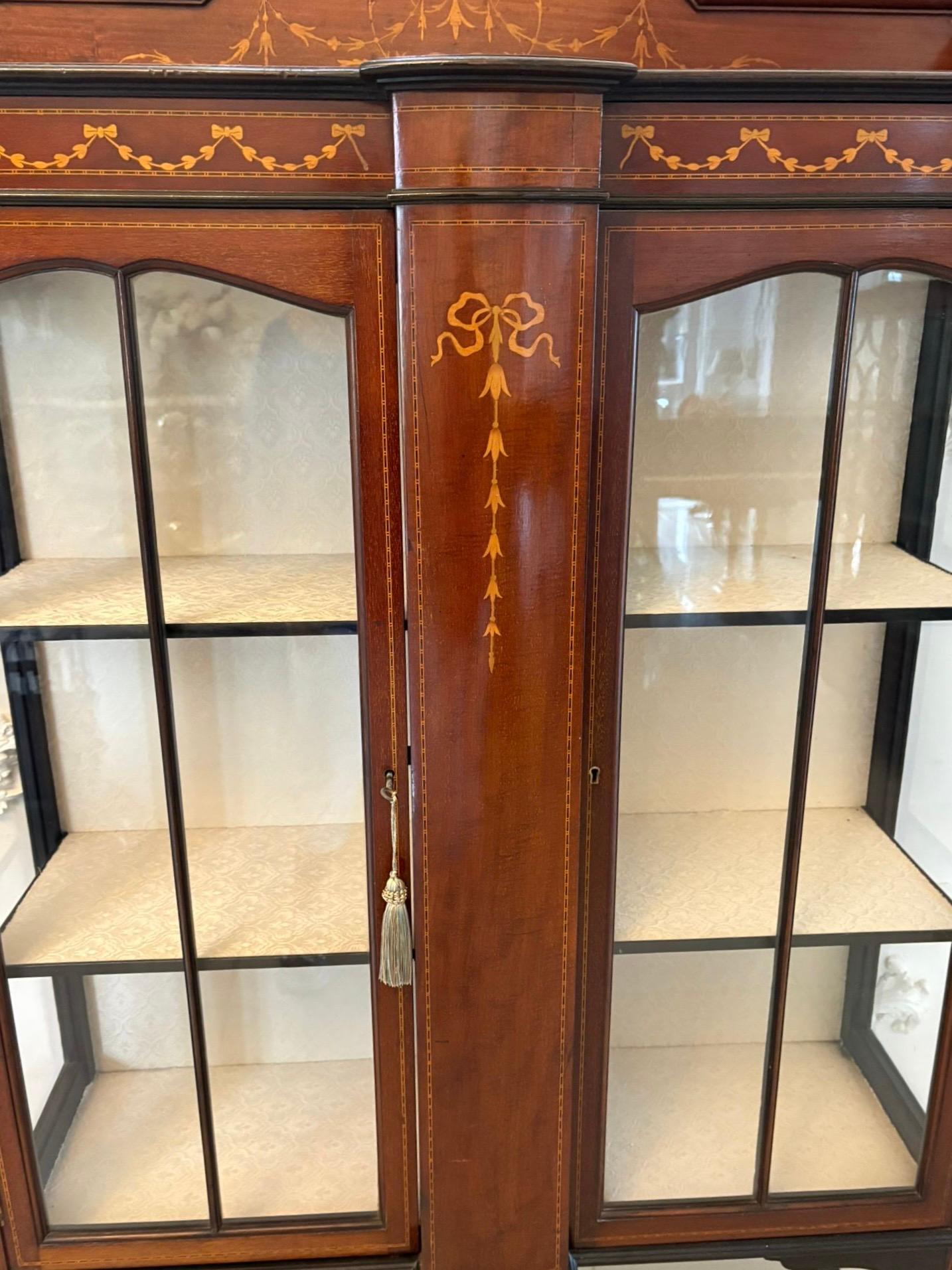 Antique Edwardian Quality Mahogany Inlaid Satinwood Display Cabinet 1