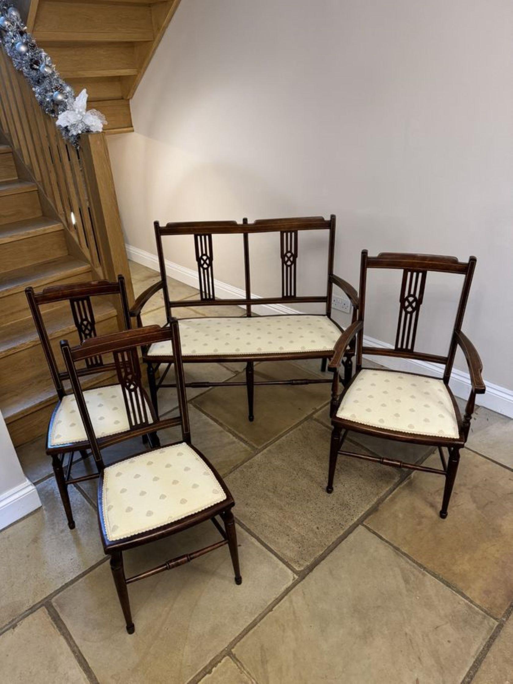 Antique Edwardian quality mahogany inlaid three piece suite For Sale 4