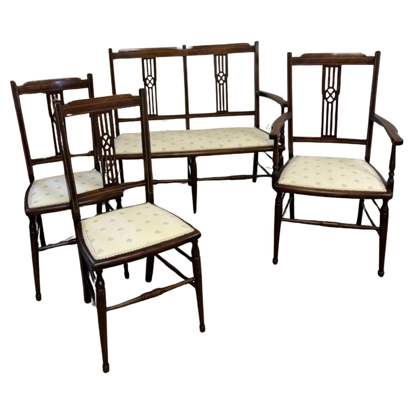 Antique Edwardian quality mahogany inlaid three piece suite