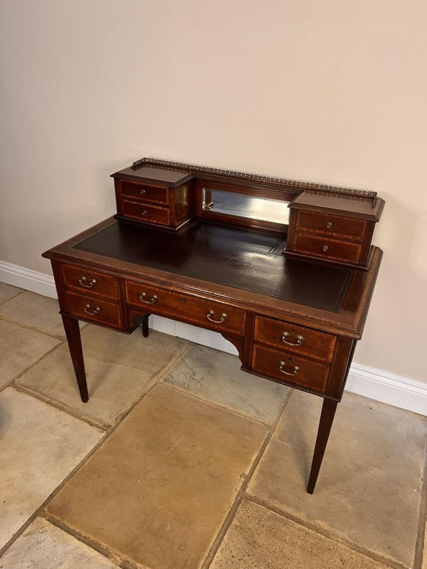 Antique Edwardian quality mahogany inlaid writing desk In Good Condition For Sale In Ipswich, GB