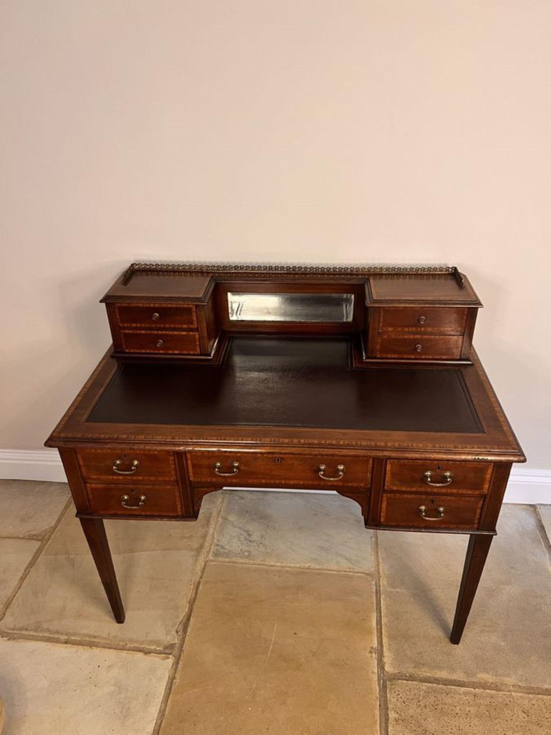 Abalone Antique Edwardian quality mahogany inlaid writing desk For Sale