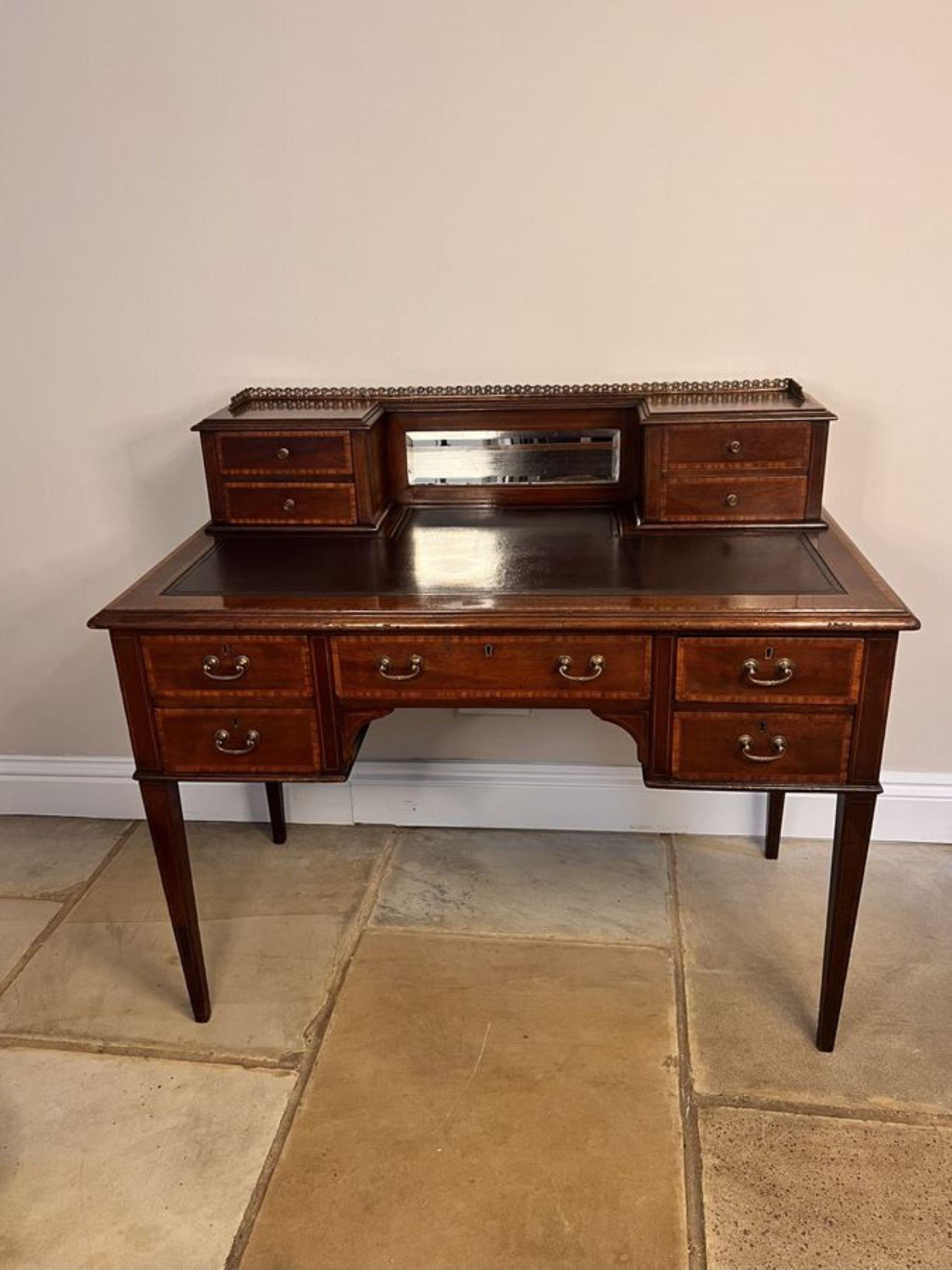 Antique Edwardian quality mahogany inlaid writing desk For Sale 1