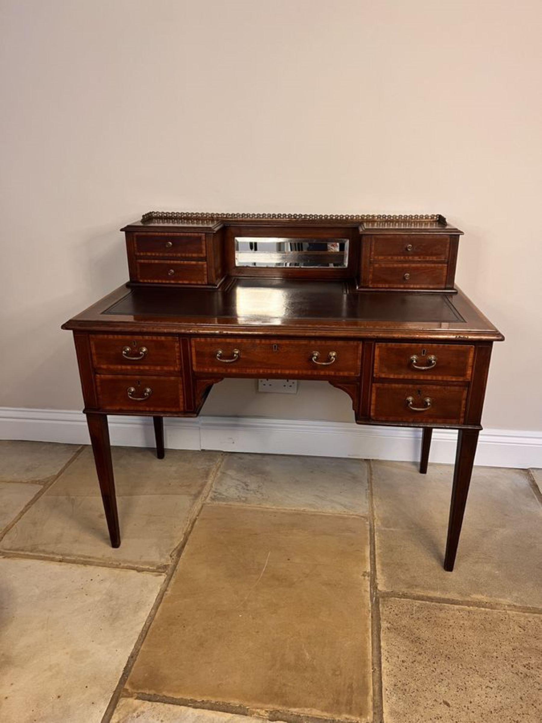 Antique Edwardian quality mahogany inlaid writing desk For Sale 3
