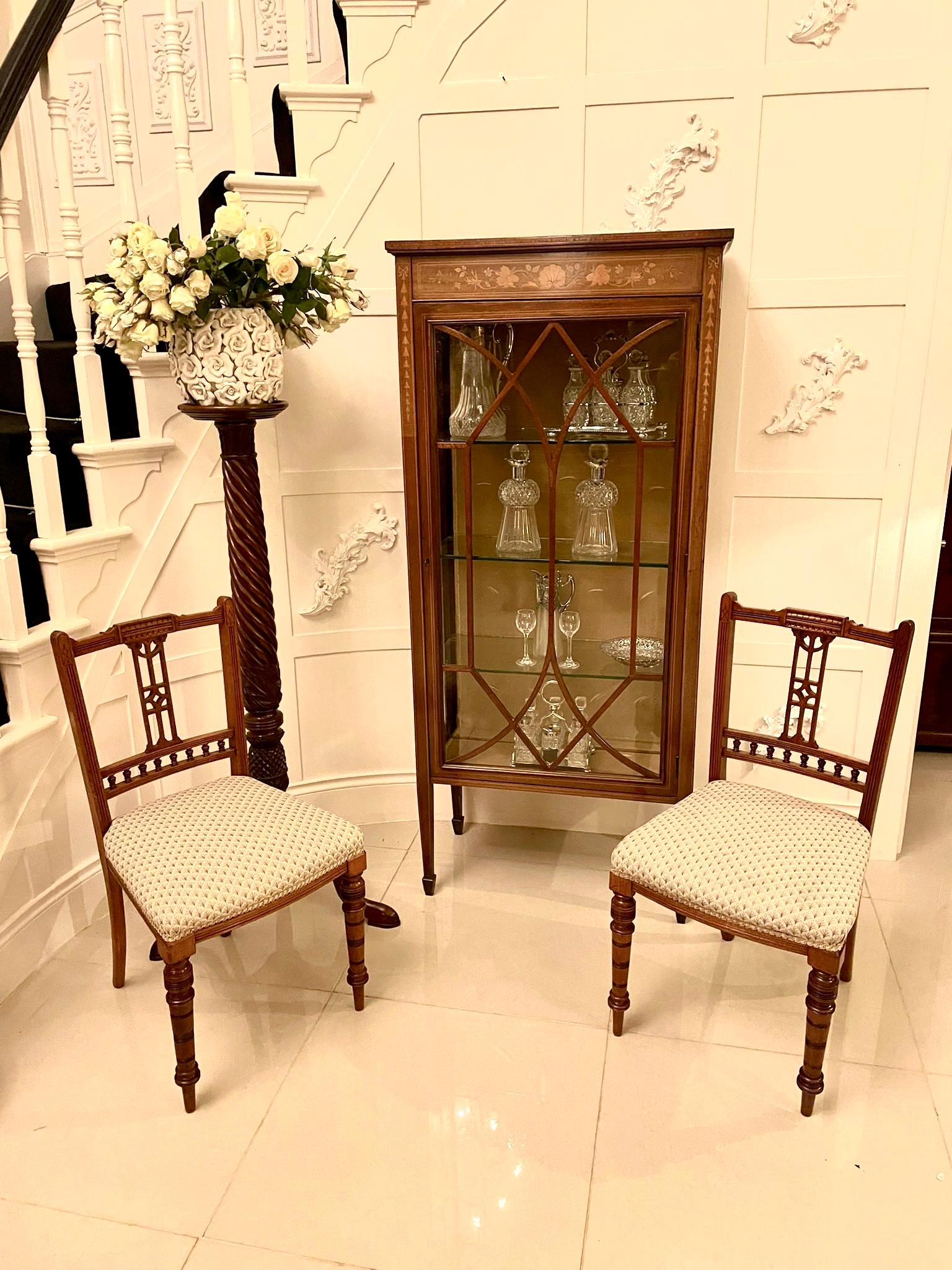 English Antique Edwardian Quality Mahogany Marquetry Inlaid Display Cabinet