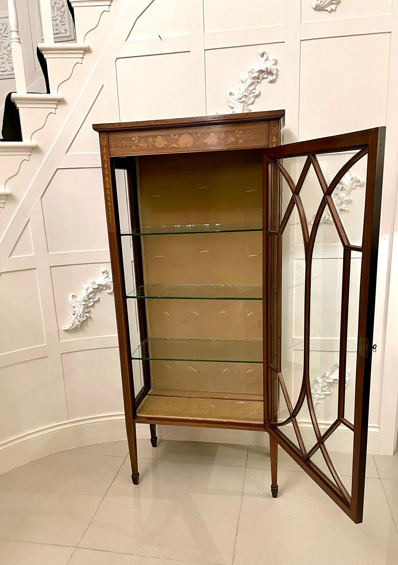 Antique Edwardian Quality Mahogany Marquetry Inlaid Display Cabinet In Good Condition In Suffolk, GB