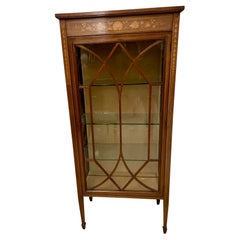 Antique Edwardian Quality Mahogany Marquetry Inlaid Display Cabinet Antique Edwardian Quality Mahogany Marquetry Inlaid Display Cabinet