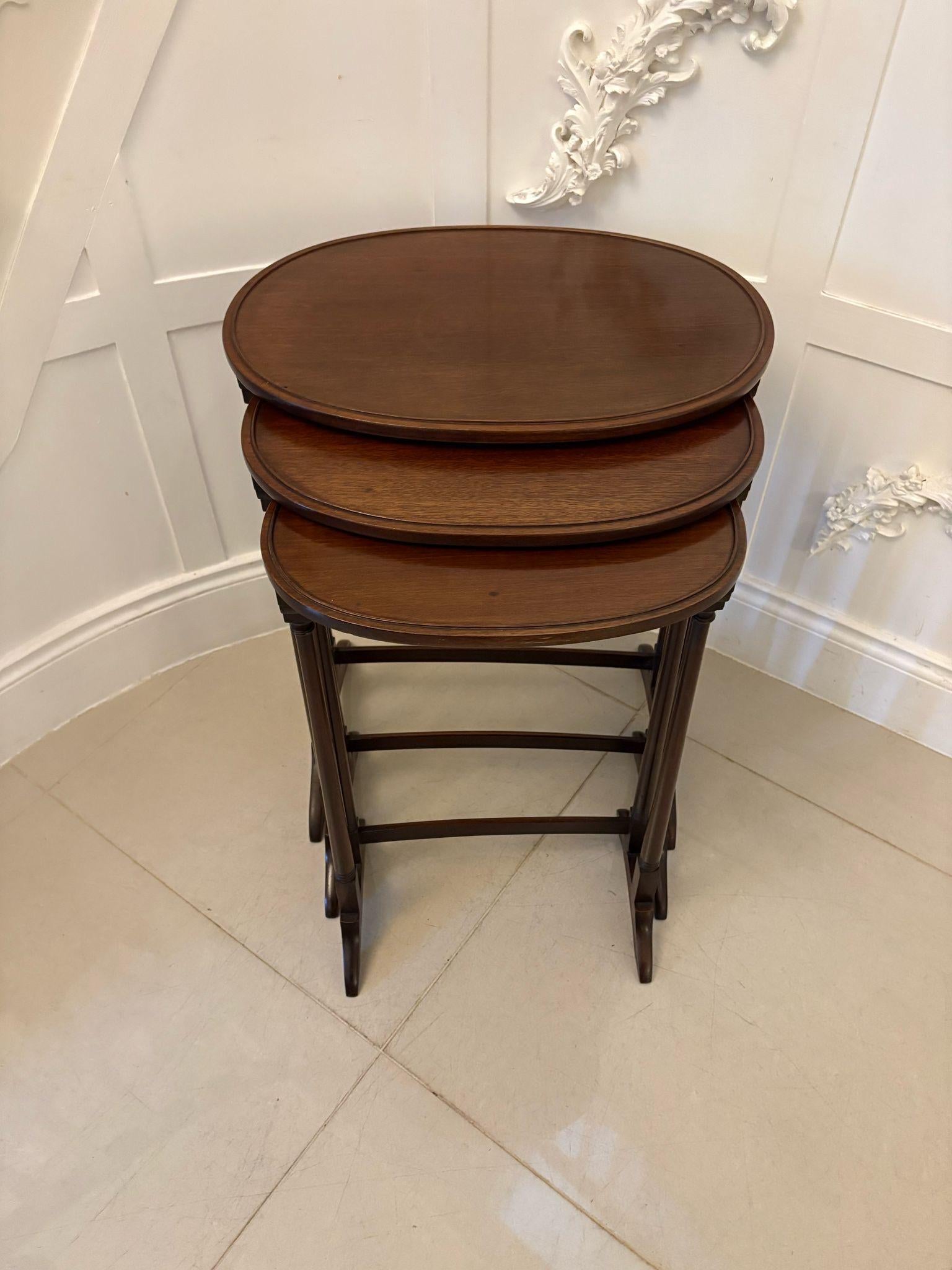 English Antique Edwardian Quality Mahogany Nest of 3 Tables For Sale