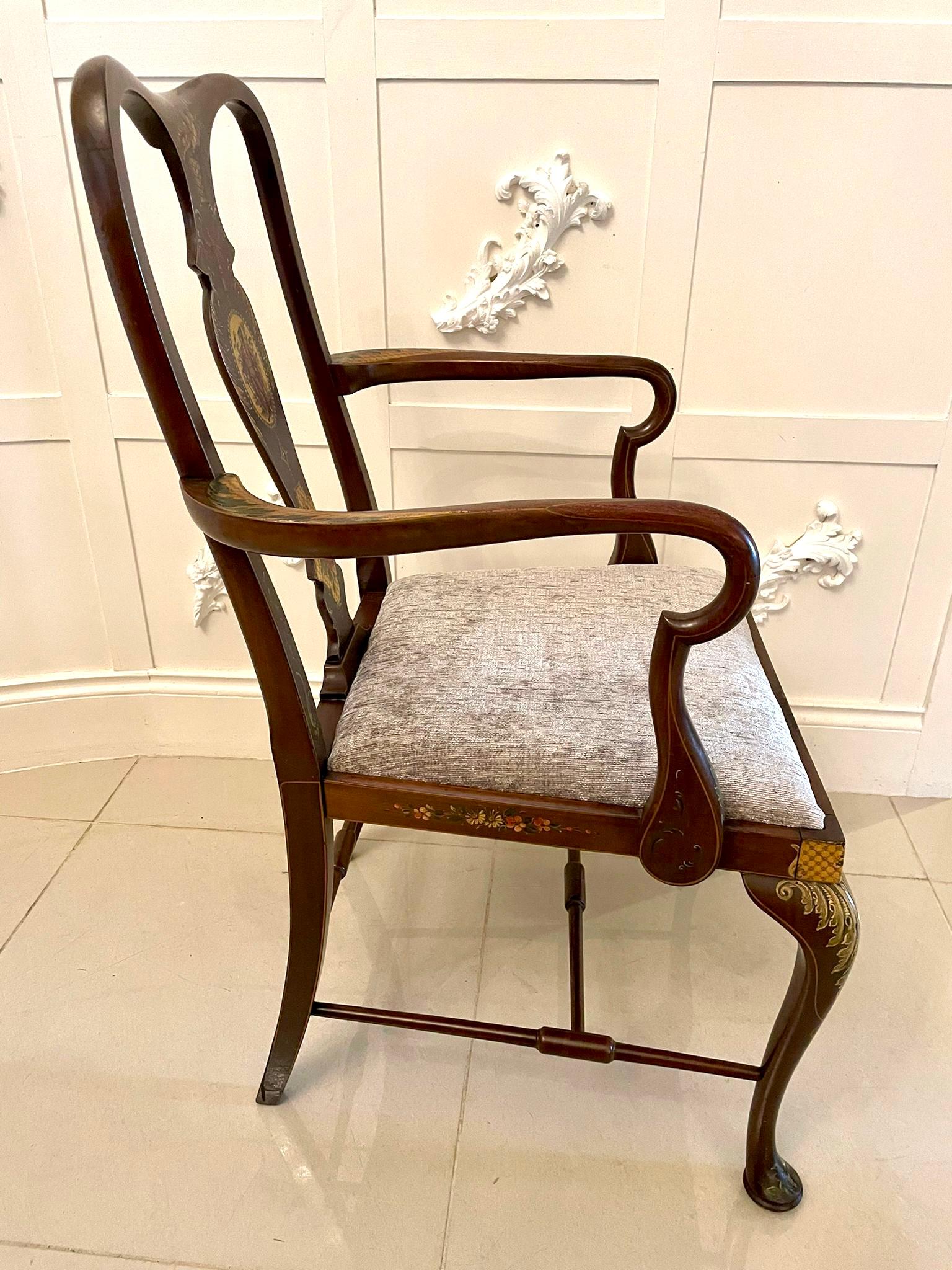 Antique Edwardian Quality Mahogany Original Decorated Desk Chair For Sale 7