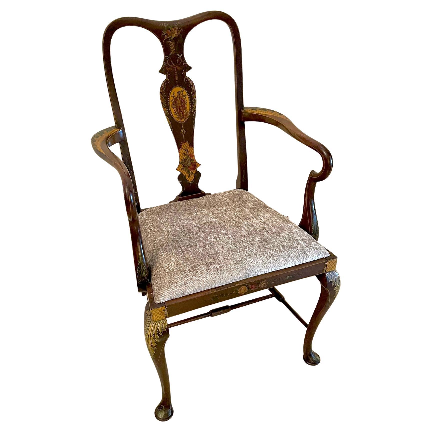 Antique Edwardian Quality Mahogany Original Decorated Desk Chair For Sale