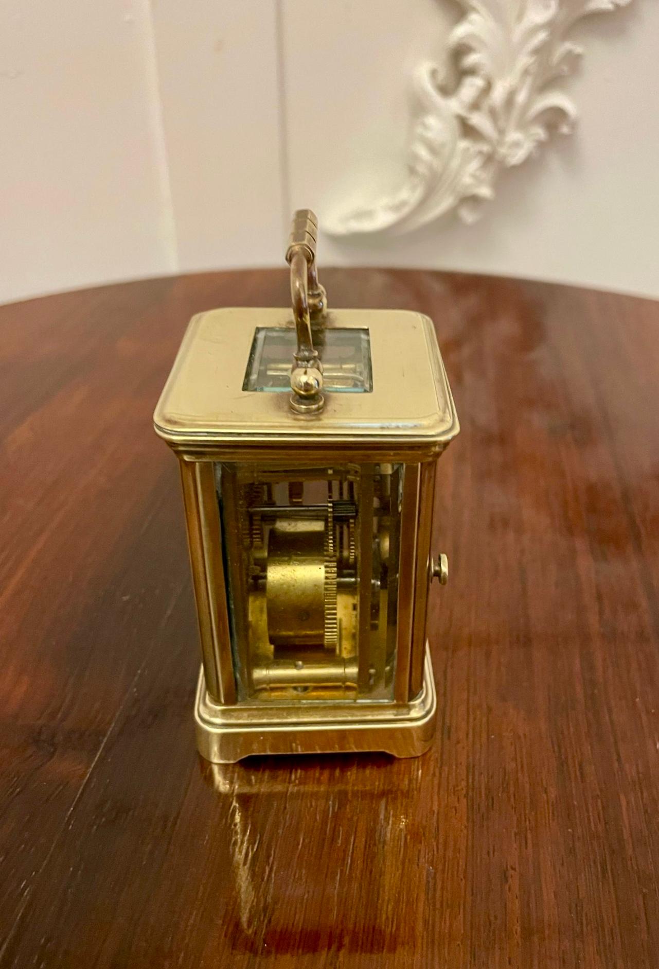 Antique Edwardian Quality Miniature Brass Carriage Clock By J C Vickery, London In Good Condition For Sale In Suffolk, GB