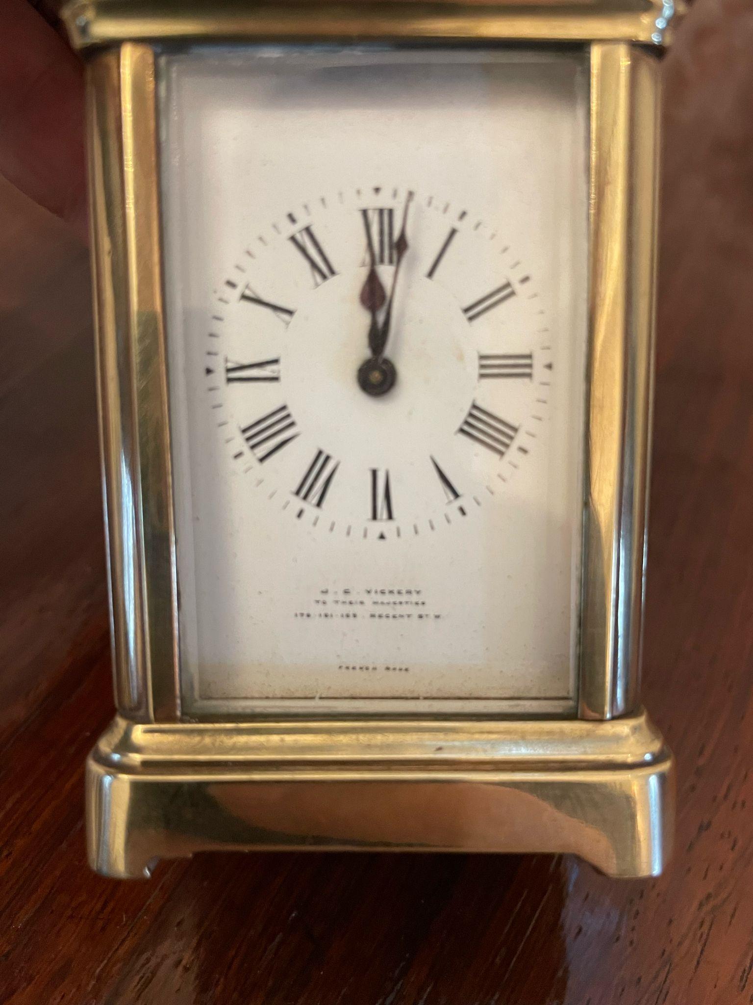 Antike Edwardian Qualität Miniatur Messing Kutsche Uhr von J C Vickery, London (20. Jahrhundert) im Angebot