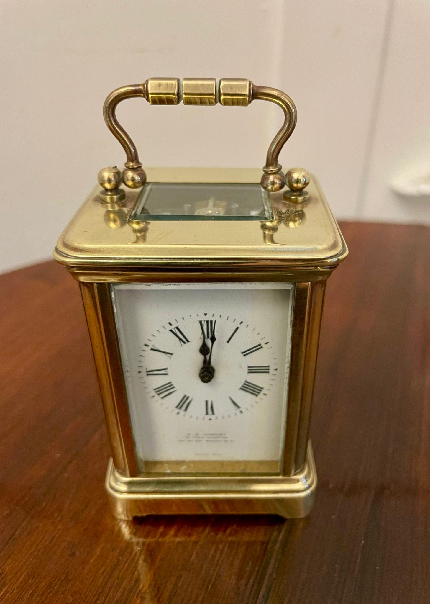 Antique Edwardian Quality Miniature Brass Carriage Clock By J C Vickery, London For Sale 2