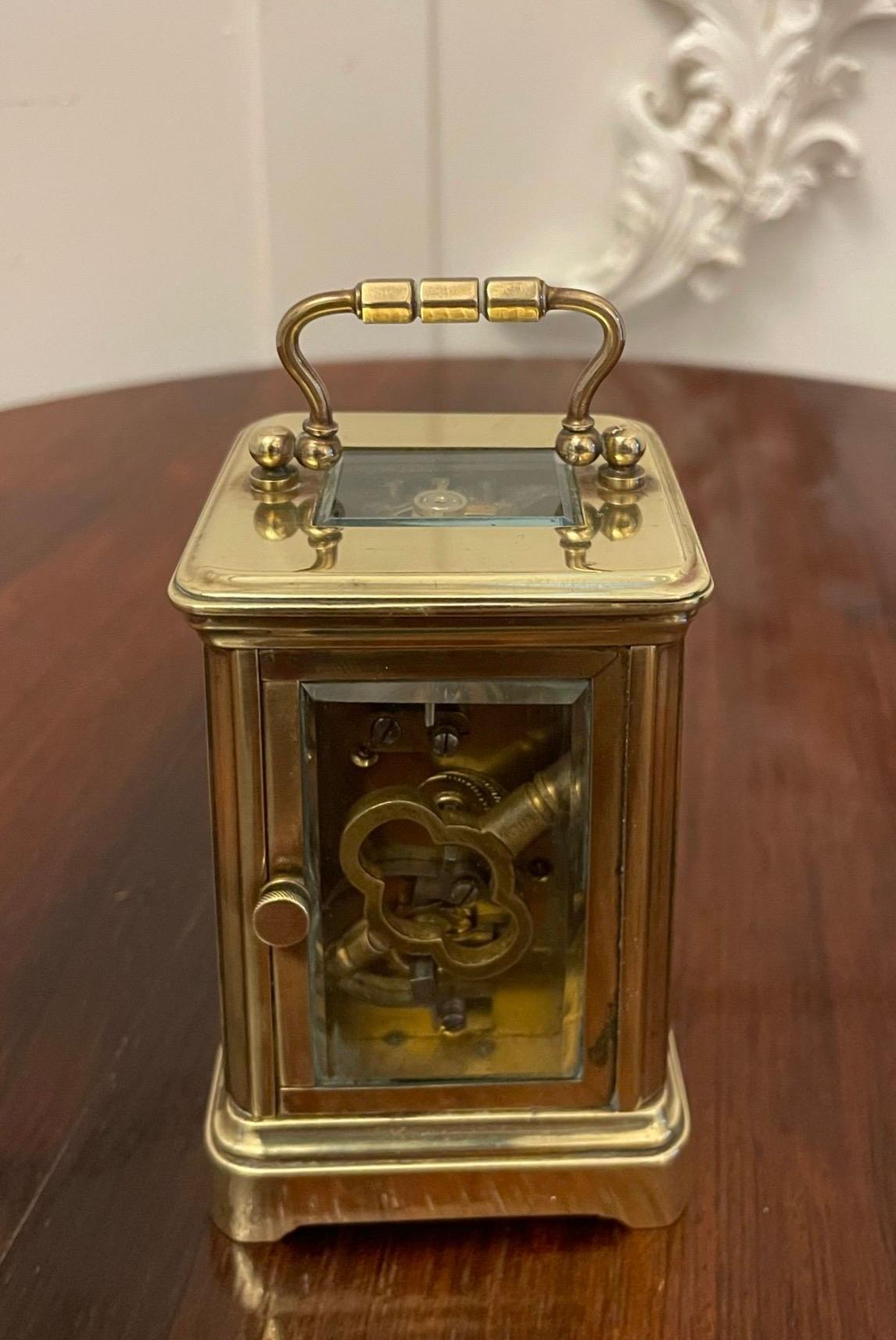 Antique Edwardian Quality Miniature Brass Carriage Clock By J C Vickery, London For Sale 3