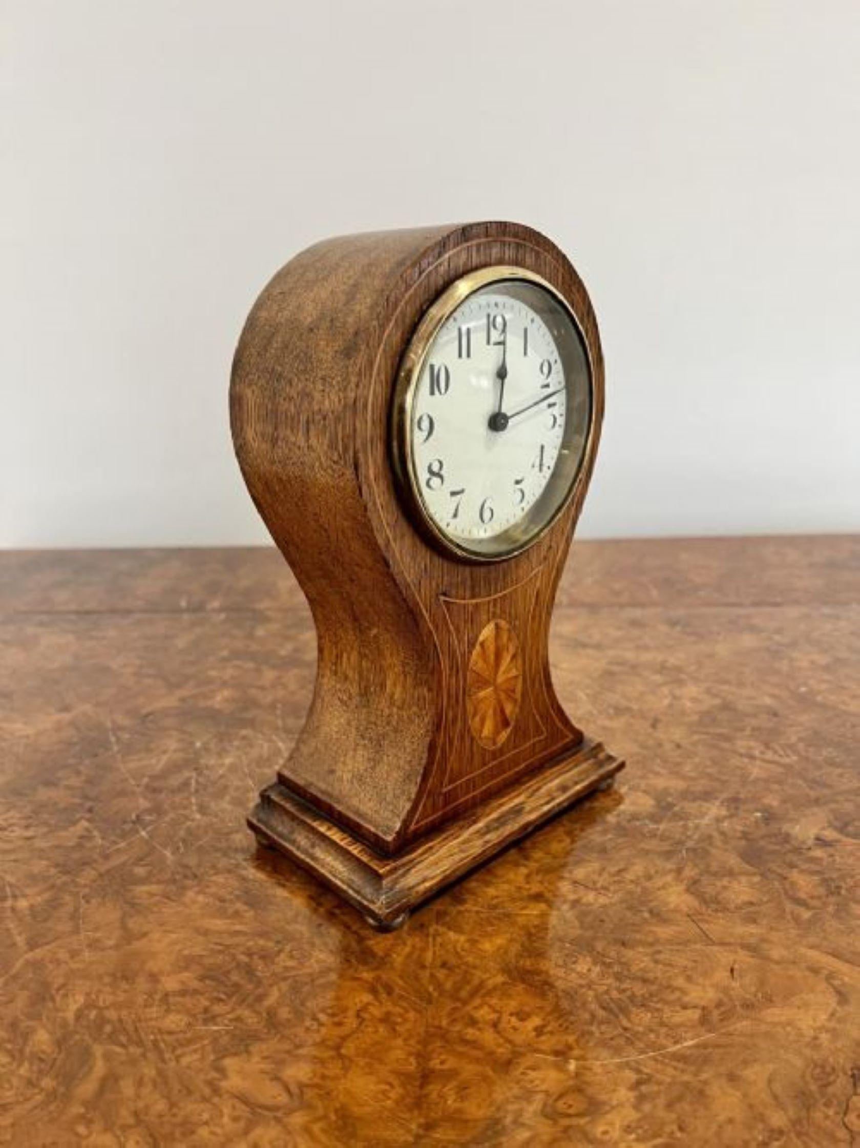 20th Century Antique Edwardian quality oak and fan marquetry inlaid balloon shaped clock For Sale