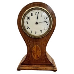 Retro Edwardian quality oak and fan marquetry inlaid balloon shaped clock