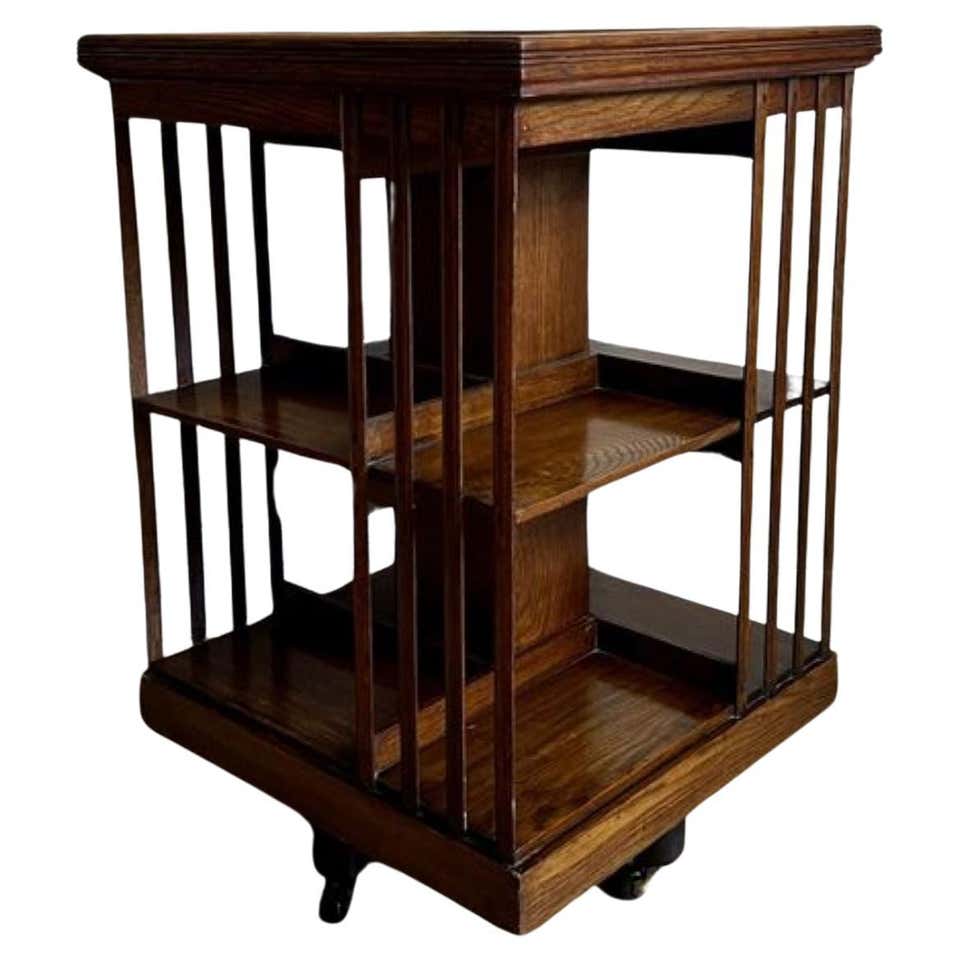 Edwardian Revolving Two Tier Oak Library Bookcase With Porcelain ...