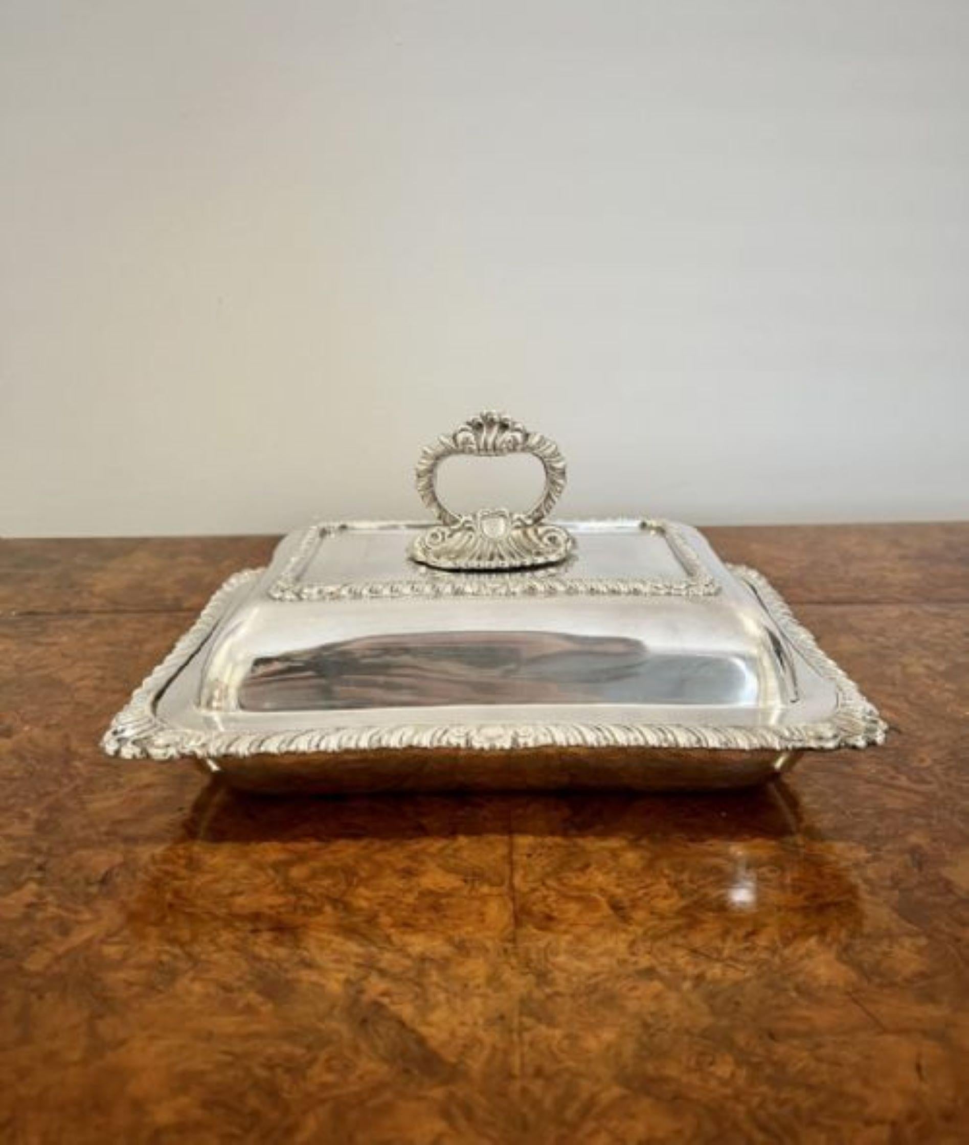 Silver Plate Antique Edwardian quality ornate silver plated rectangular entrée dish For Sale