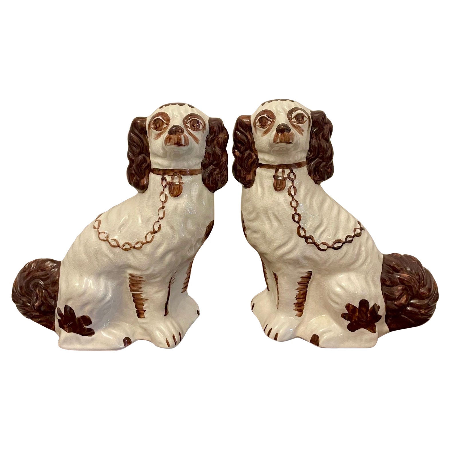 Antique Edwardian Quality Pair of Staffordshire Dogs