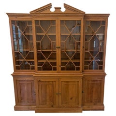 Antique Edwardian Quality Pine Breakfront Bookcase