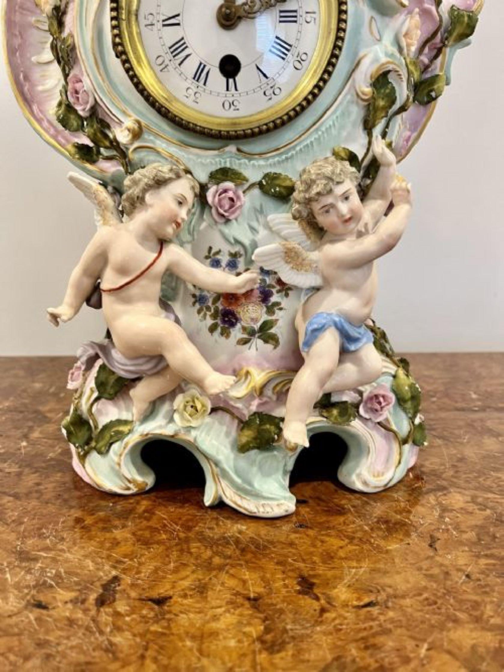 Antique Edwardian Quality Porcelain Mantel Clock In Good Condition In Ipswich, GB