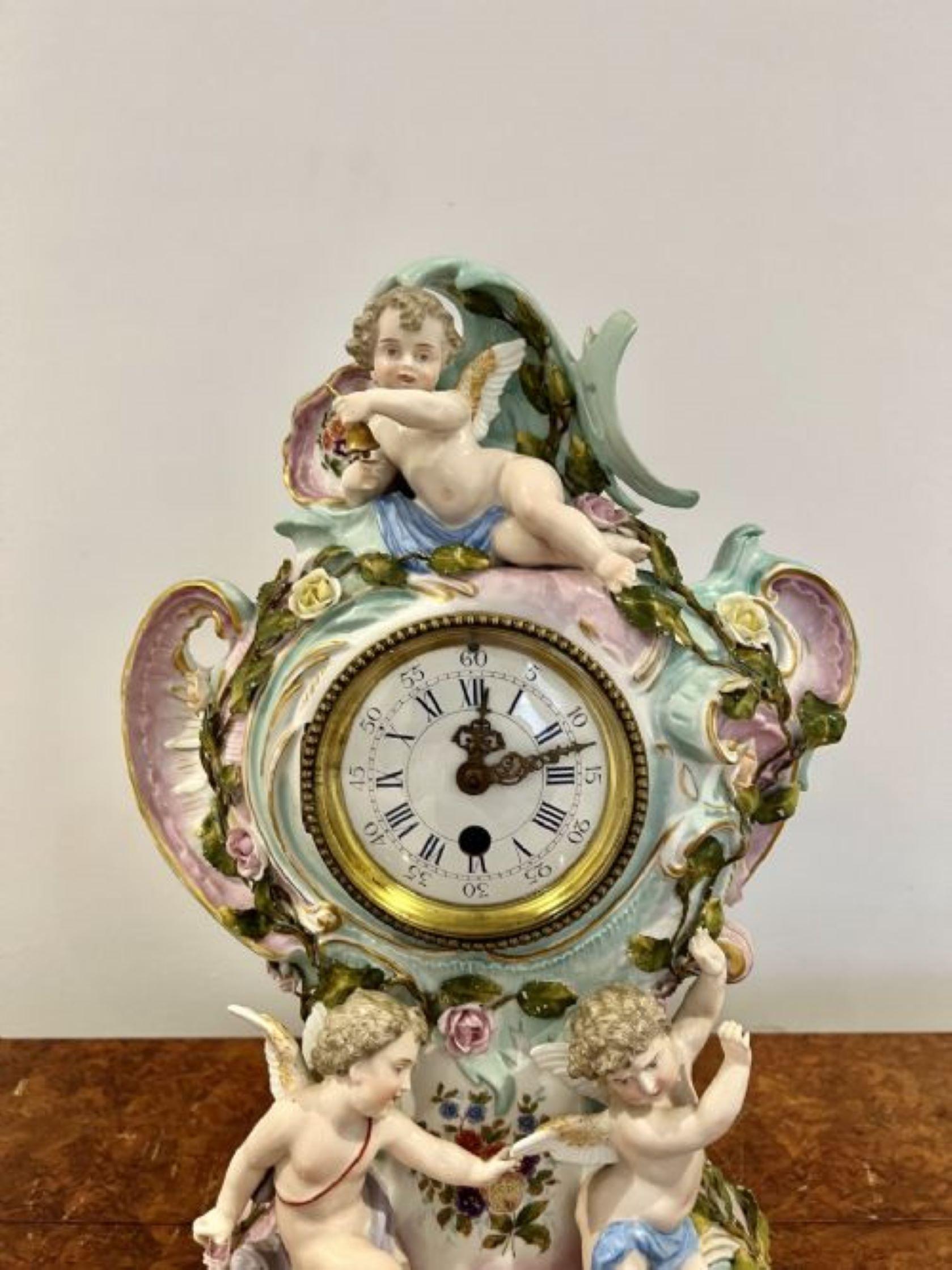 20th Century Antique Edwardian Quality Porcelain Mantel Clock