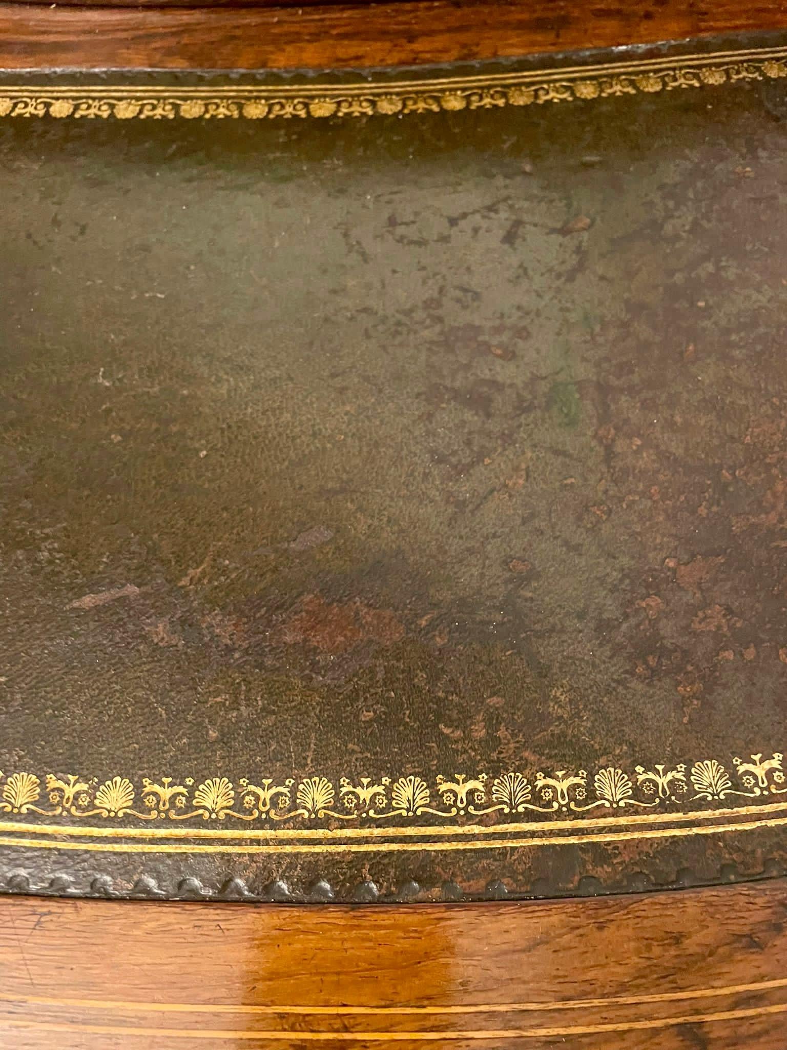 Antique Edwardian Quality Rosewood Inlaid Bow Fronted Writing Table 5