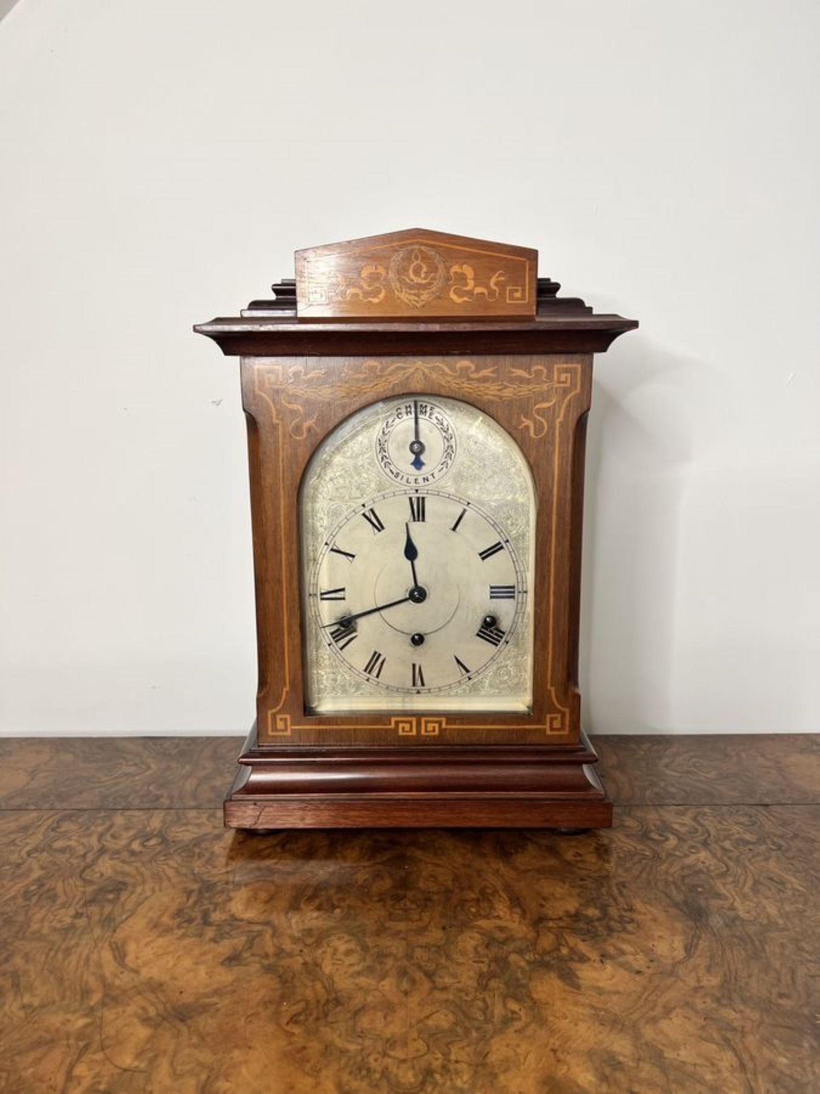 Glass Antique Edwardian quality rosewood inlaid chiming 8 day mantle clock  For Sale