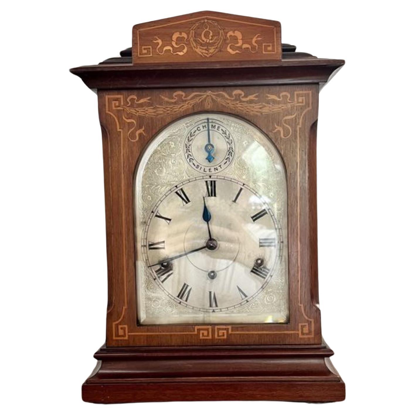 Antique Edwardian quality rosewood inlaid chiming 8 day mantle clock  For Sale