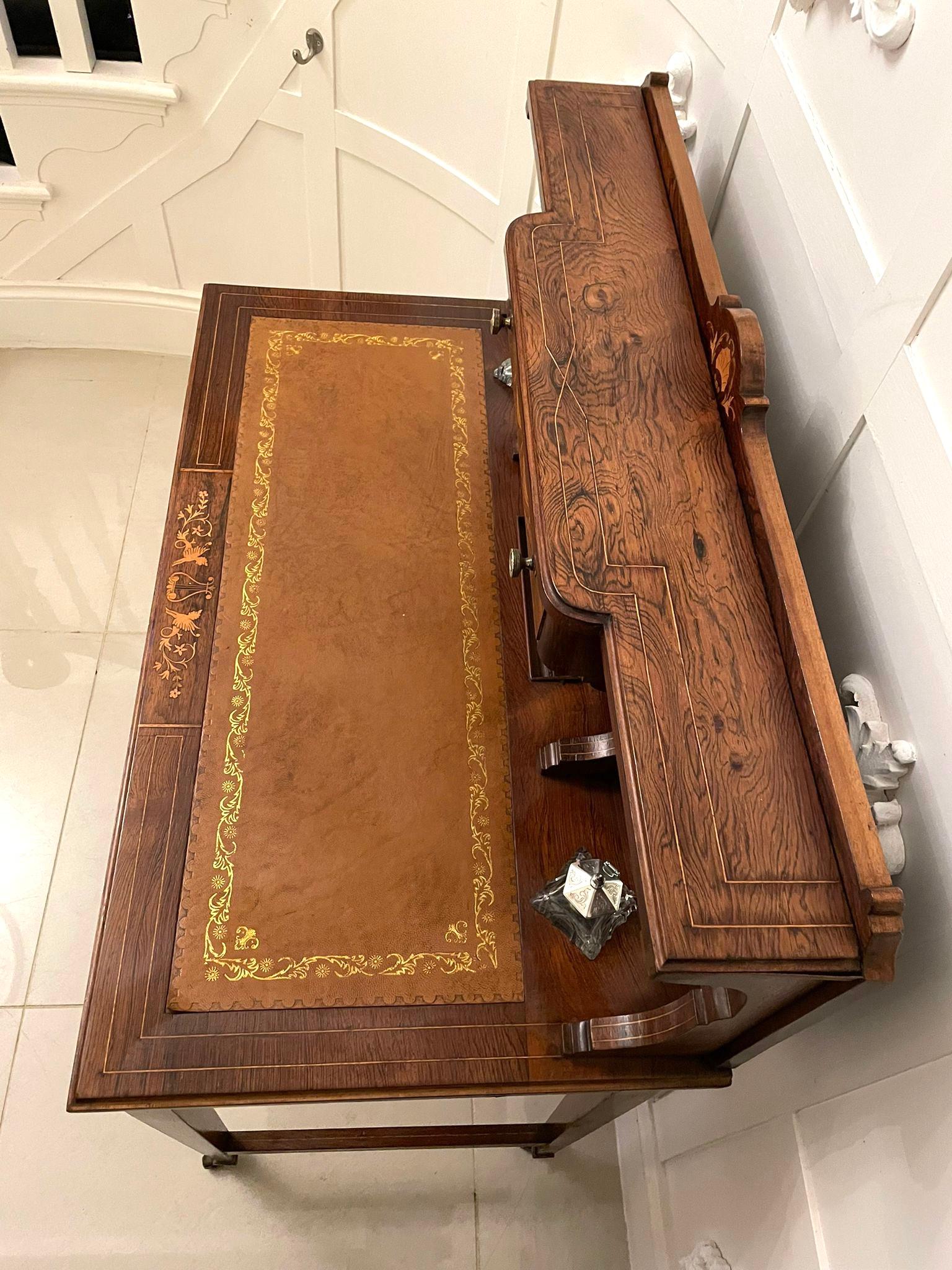 Antiker Schreibtisch aus Palisanderholz mit Intarsien in edwardianischer Qualität im Angebot 10