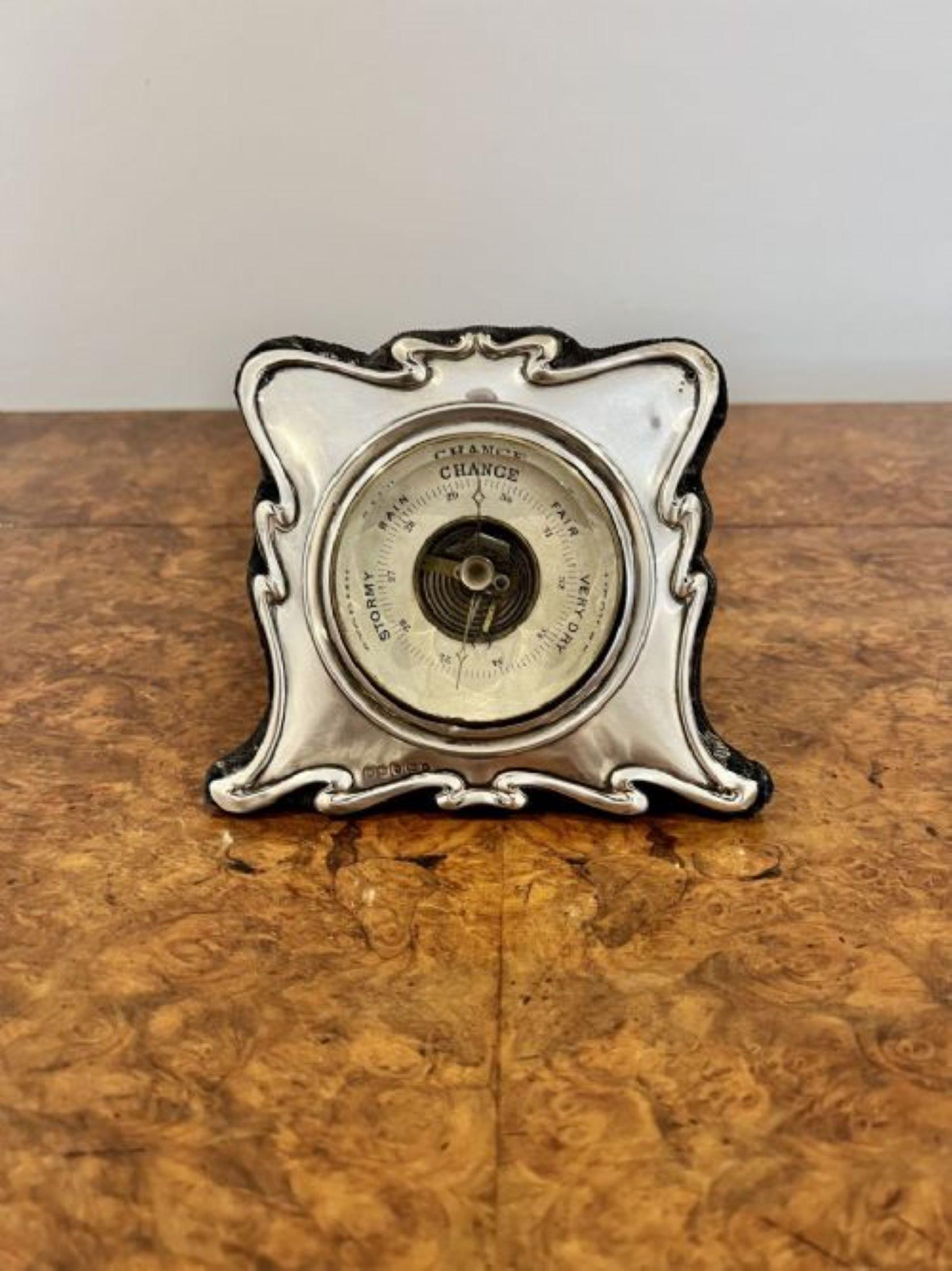 Antique Edwardian quality silver framed desk barometer  In Good Condition For Sale In Ipswich, GB