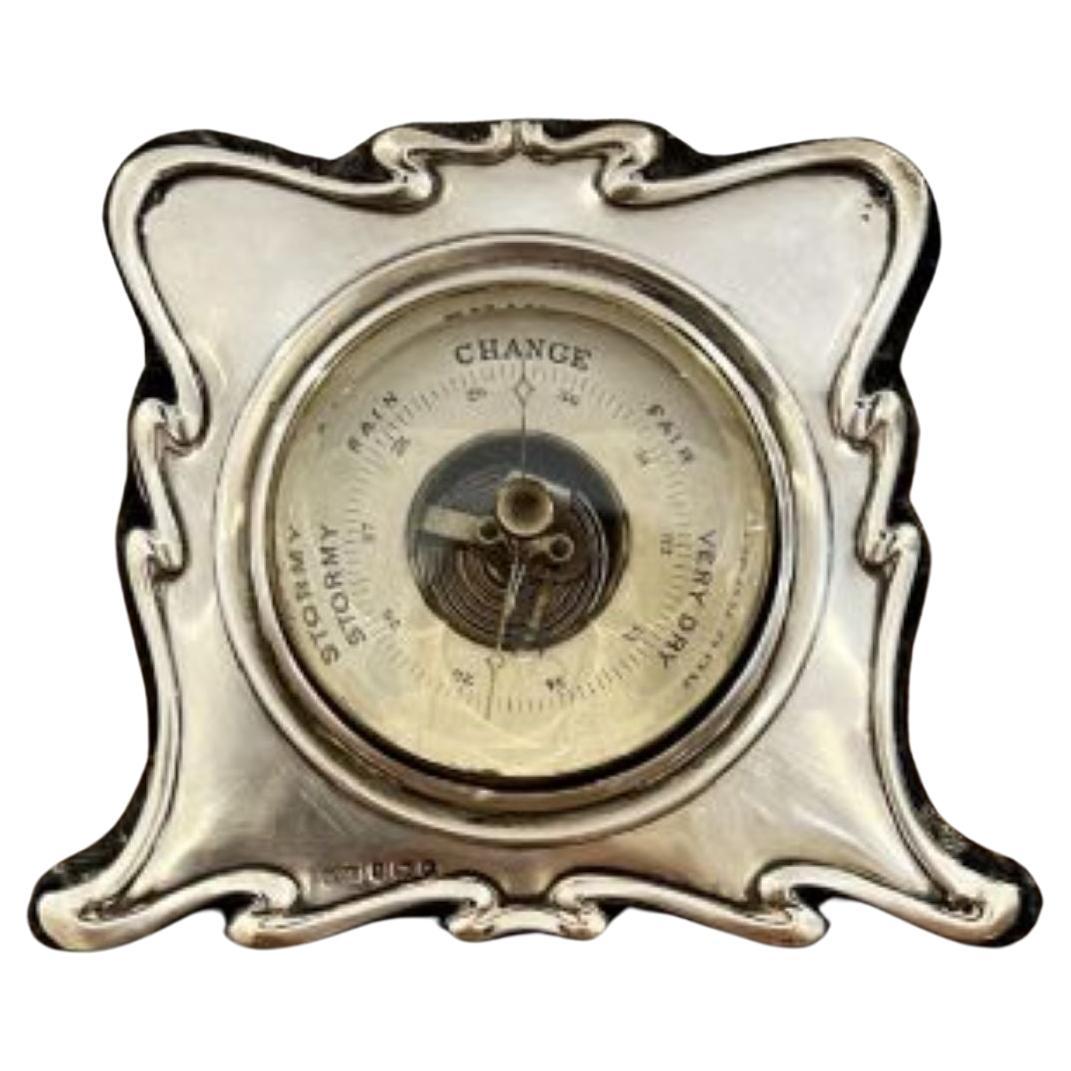 Antique Edwardian quality silver framed desk barometer  For Sale