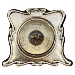 Antique Edwardian quality silver framed desk barometer 