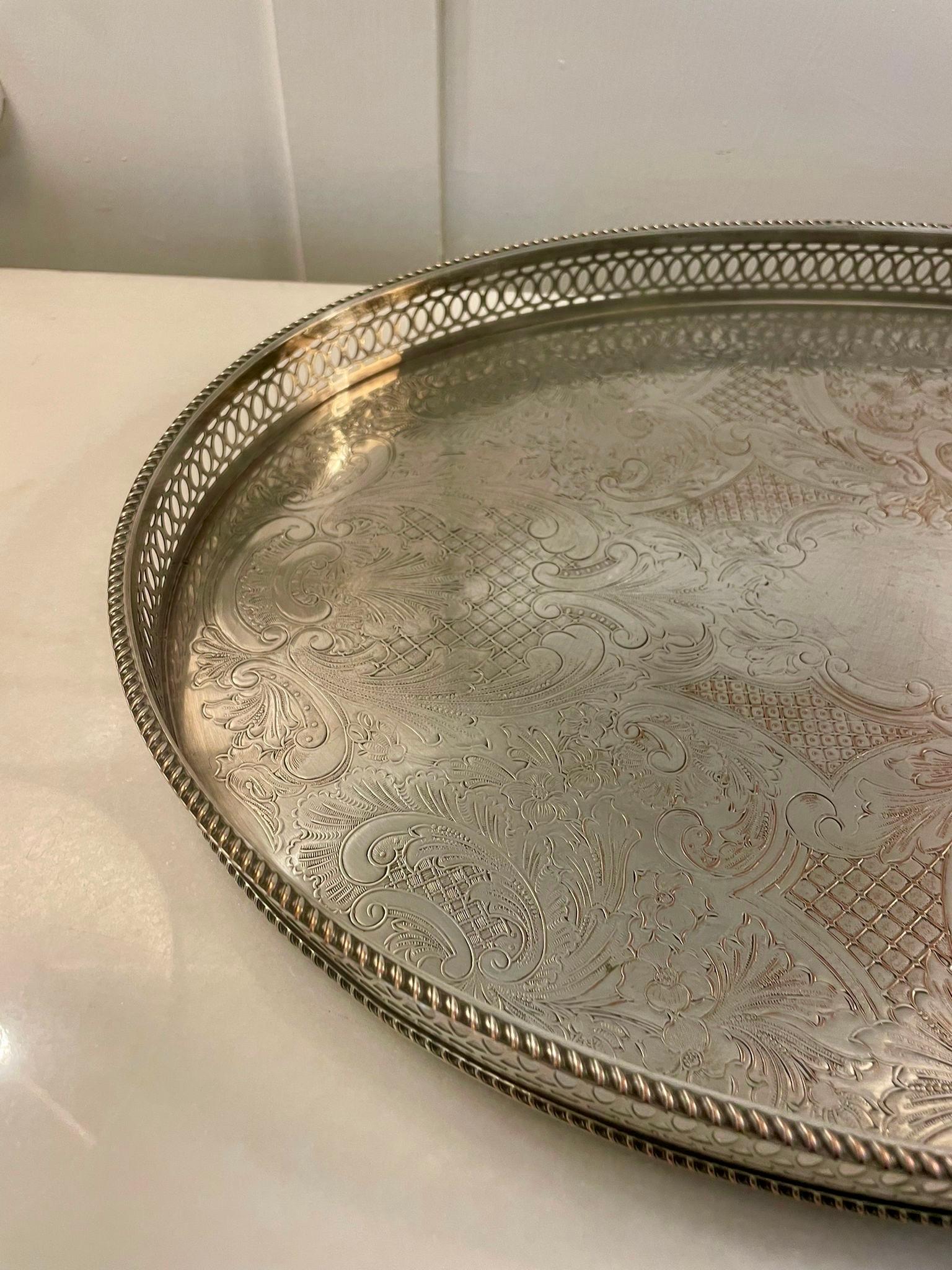 Antique Edwardian Quality Silver Plated Engraved Tea Tray  In Good Condition For Sale In Suffolk, GB