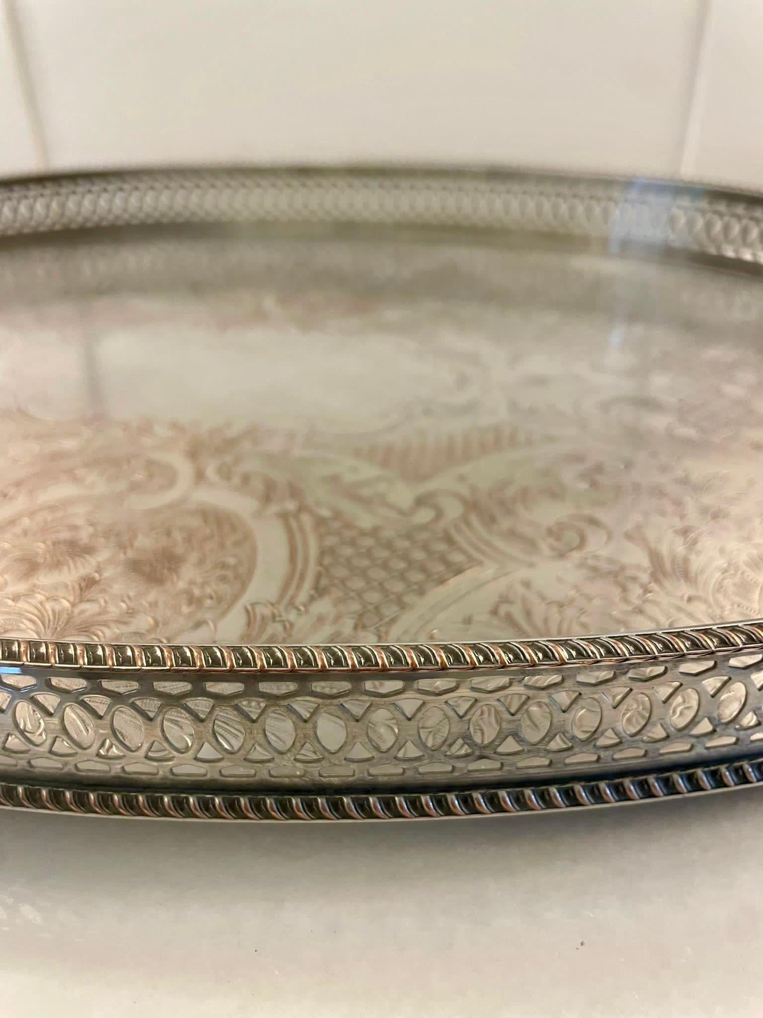 20th Century Antique Edwardian Quality Silver Plated Engraved Tea Tray  For Sale