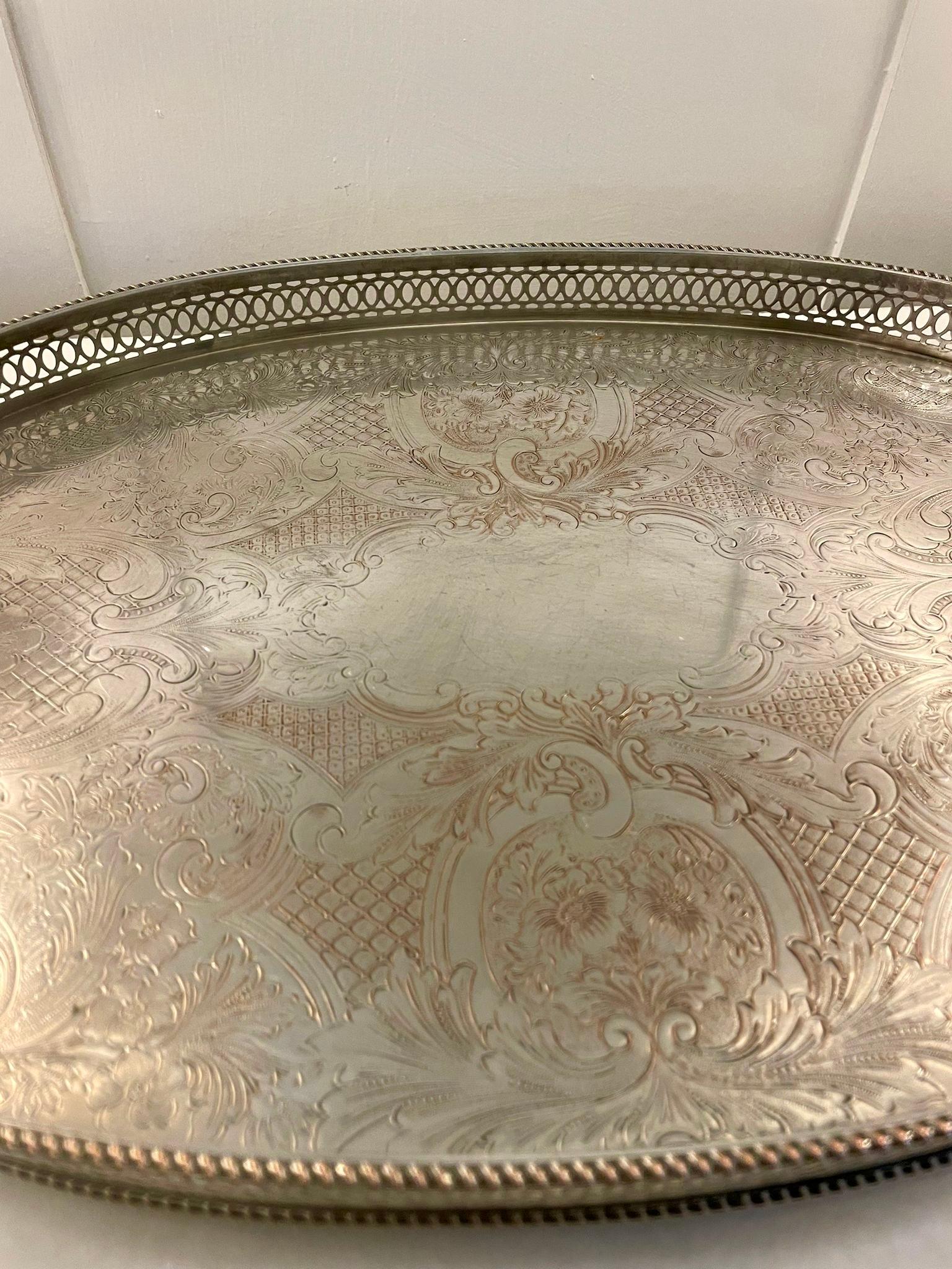 Antique Edwardian Quality Silver Plated Engraved Tea Tray  For Sale 2